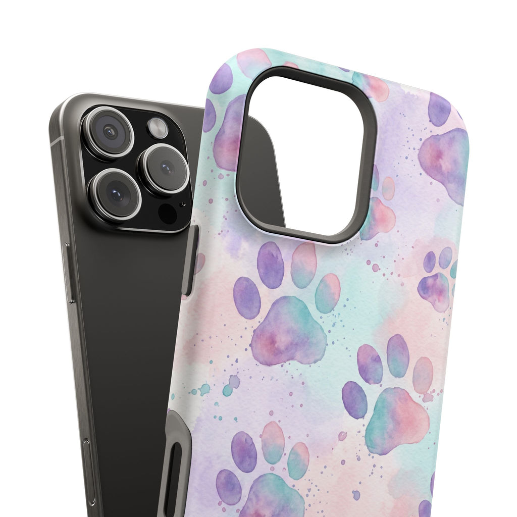 Watercolor Paw Print Phone Case — Impact-Resistant Wireless Charging Cover
