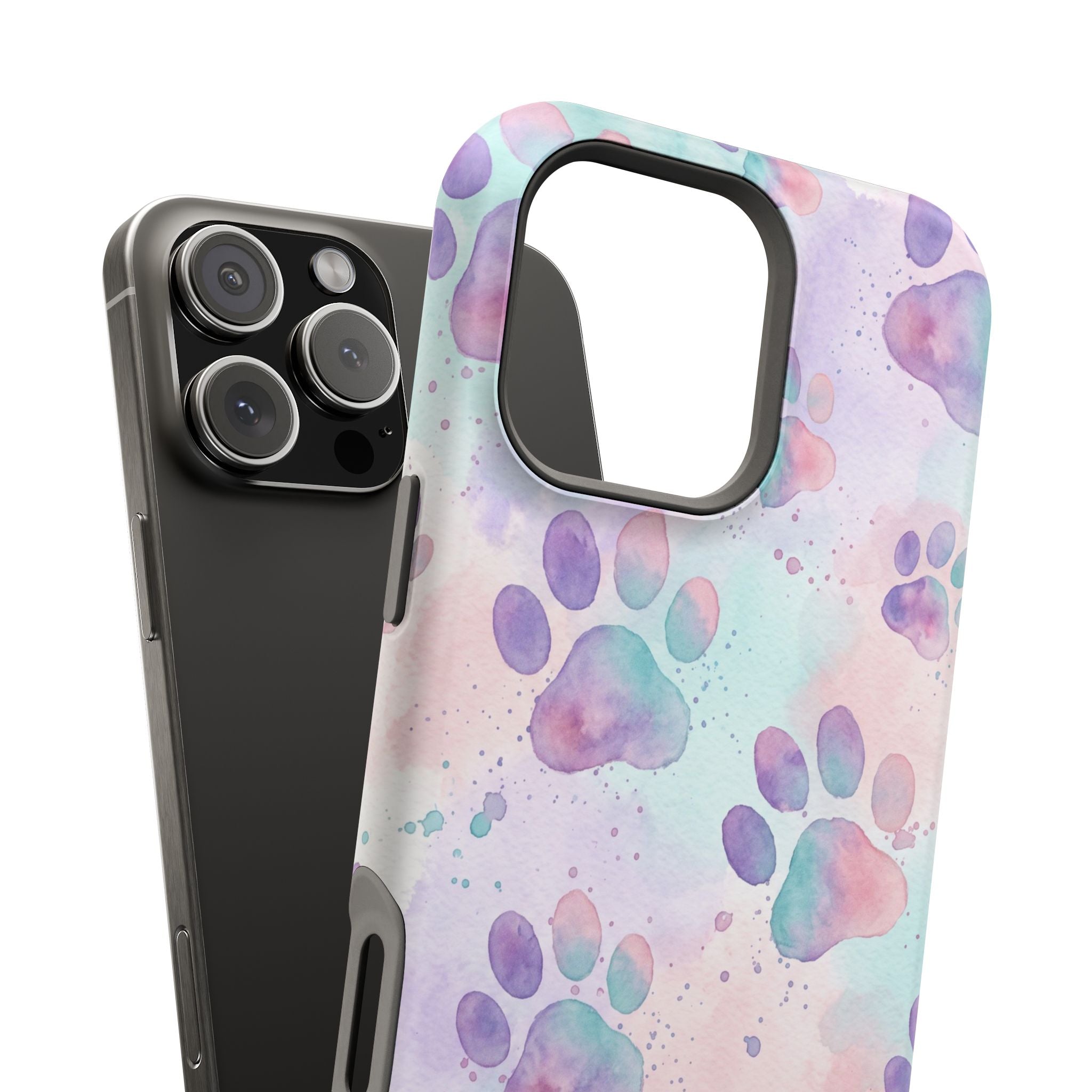 Watercolor Paw Print Phone Case — Impact-Resistant Wireless Charging Cover