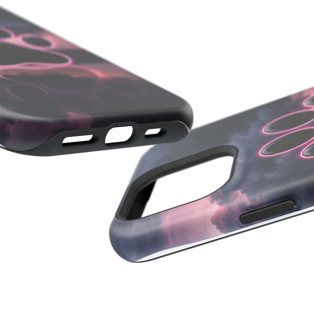 Neon Paw Print Phone Case — Impact-Resistant Wireless Charging Cover