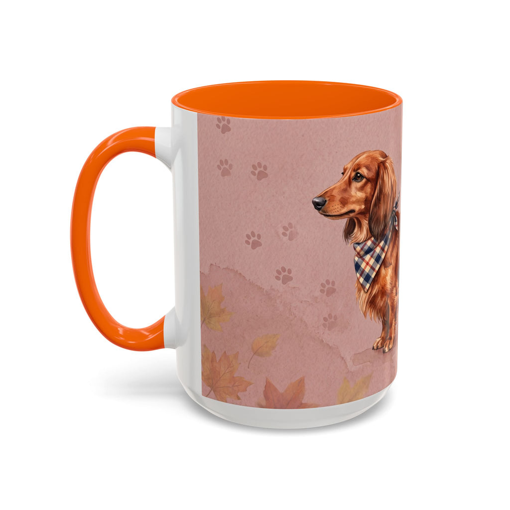 Dachshund Lover Mug | Long-Haired Wiener Dog with Plaid Bandana, Dusty Rose Watercolor Dog Gift