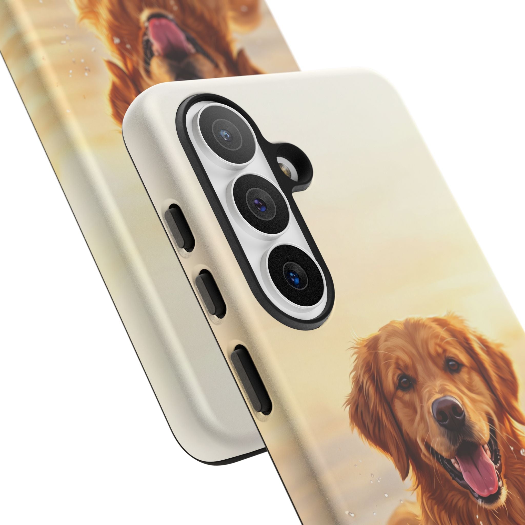 Golden Retriever Splashing in Water Phone Case | Joyful Dog at Golden Hour | iPhone & Samsung
