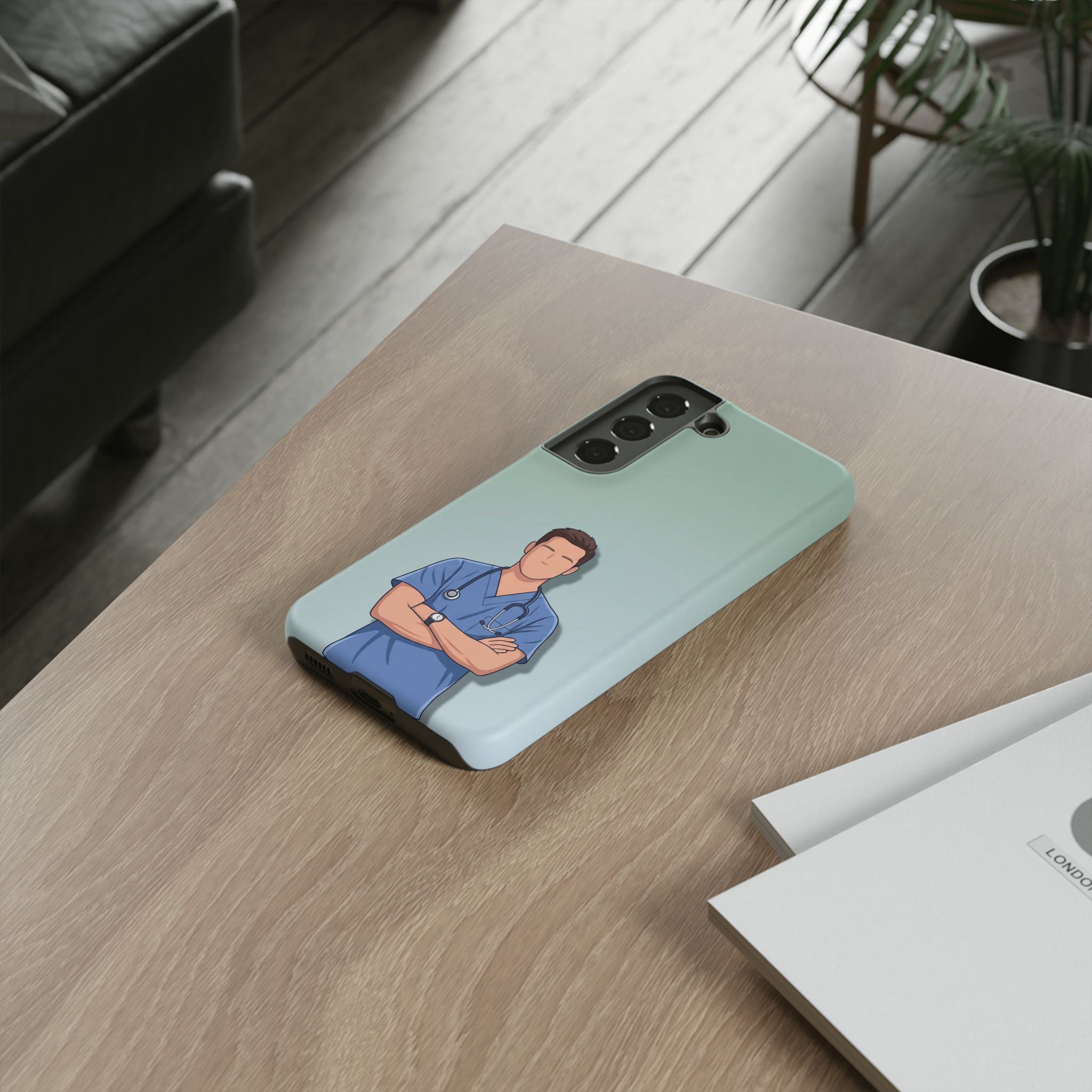Male Nurse Phone Case | Confident Nurse in Blue Scrubs Illustration | iPhone & Samsung