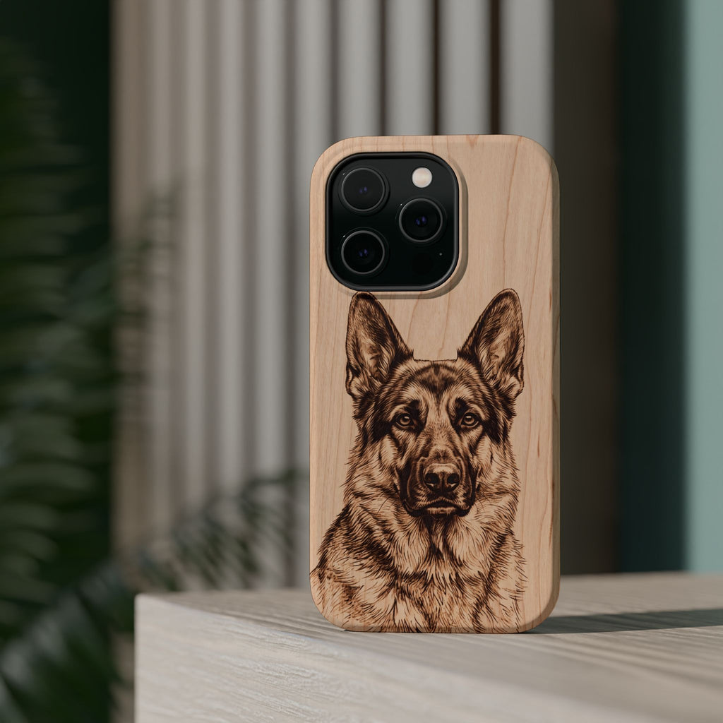 German Shepherd Phone Case | Pyrography Art — Tough Magnetic Case with Wireless Charging