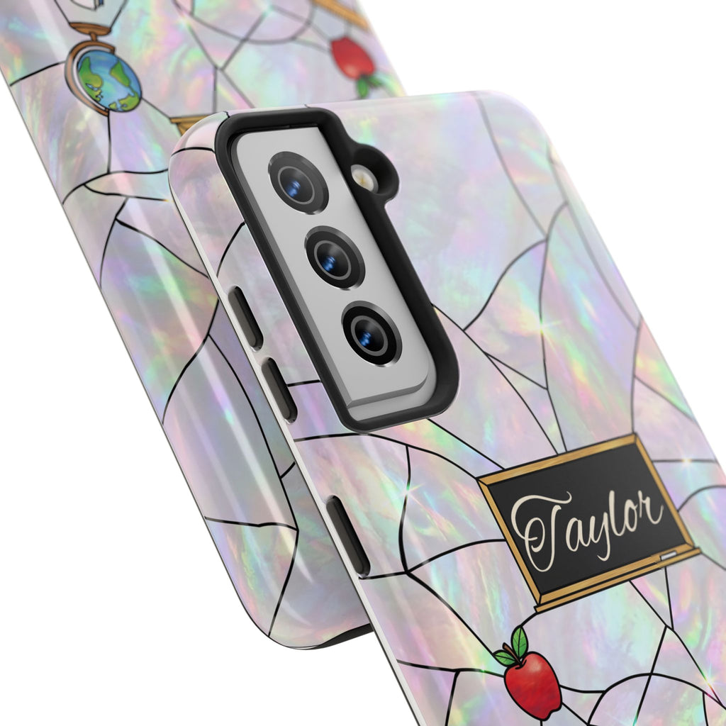 Personalized Teacher Phone Case — Custom Name Stained Glass Classroom Design