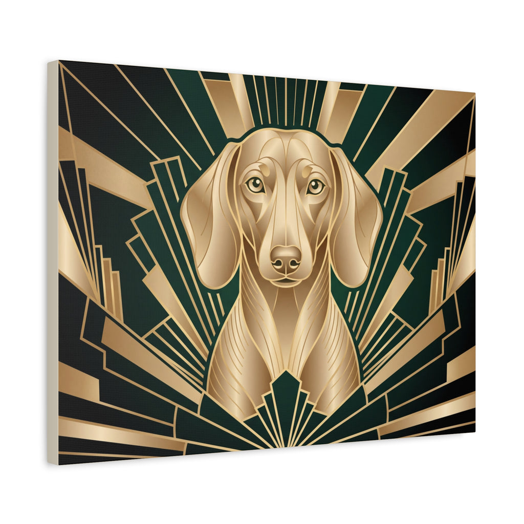 Dachshund Canvas | Art Deco Emerald & Gold Wall Art