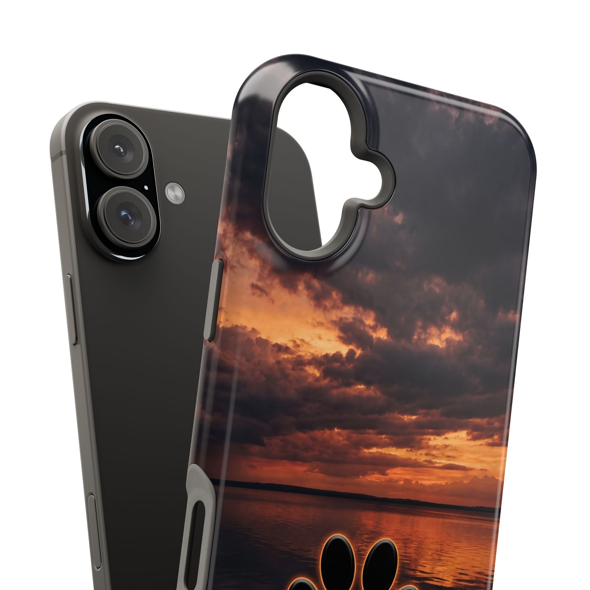Sunset Paw Print Phone Case — Impact-Resistant Wireless Charging Cover