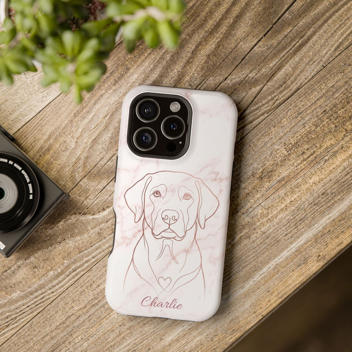 Personalized Rose Gold Marble Labrador Phone Case — Tough Magnetic Case with Wireless Charging