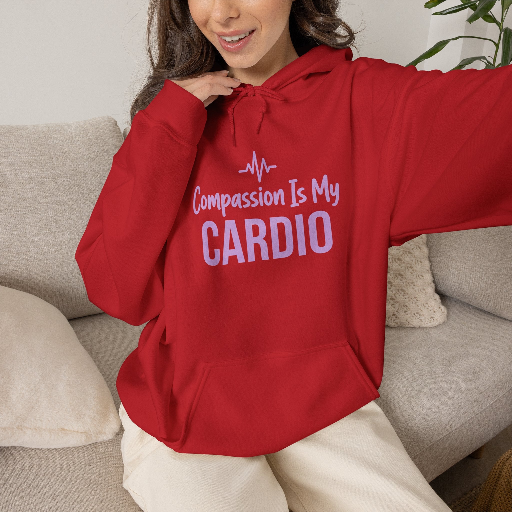 Compassion Is My Cardio Hoodie — Nurse/Healthcare Worker Graphic Pullover