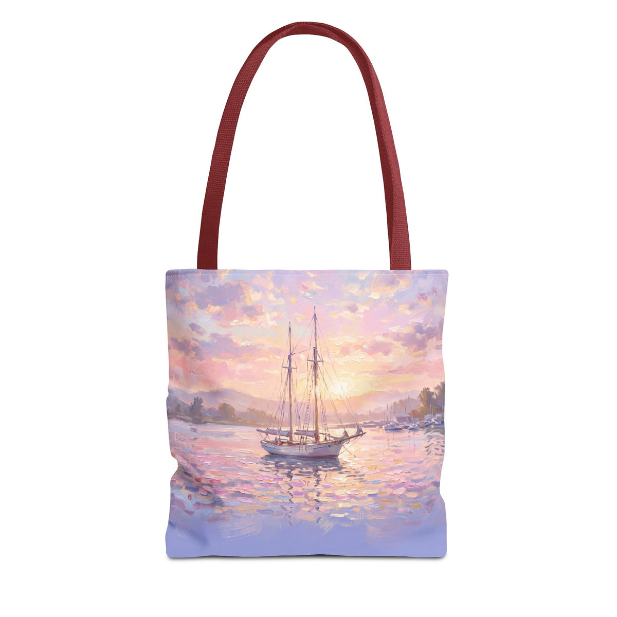 Pastel Sailboat Tote Bag – Impressionist Sunset Harbor Beach Bag
