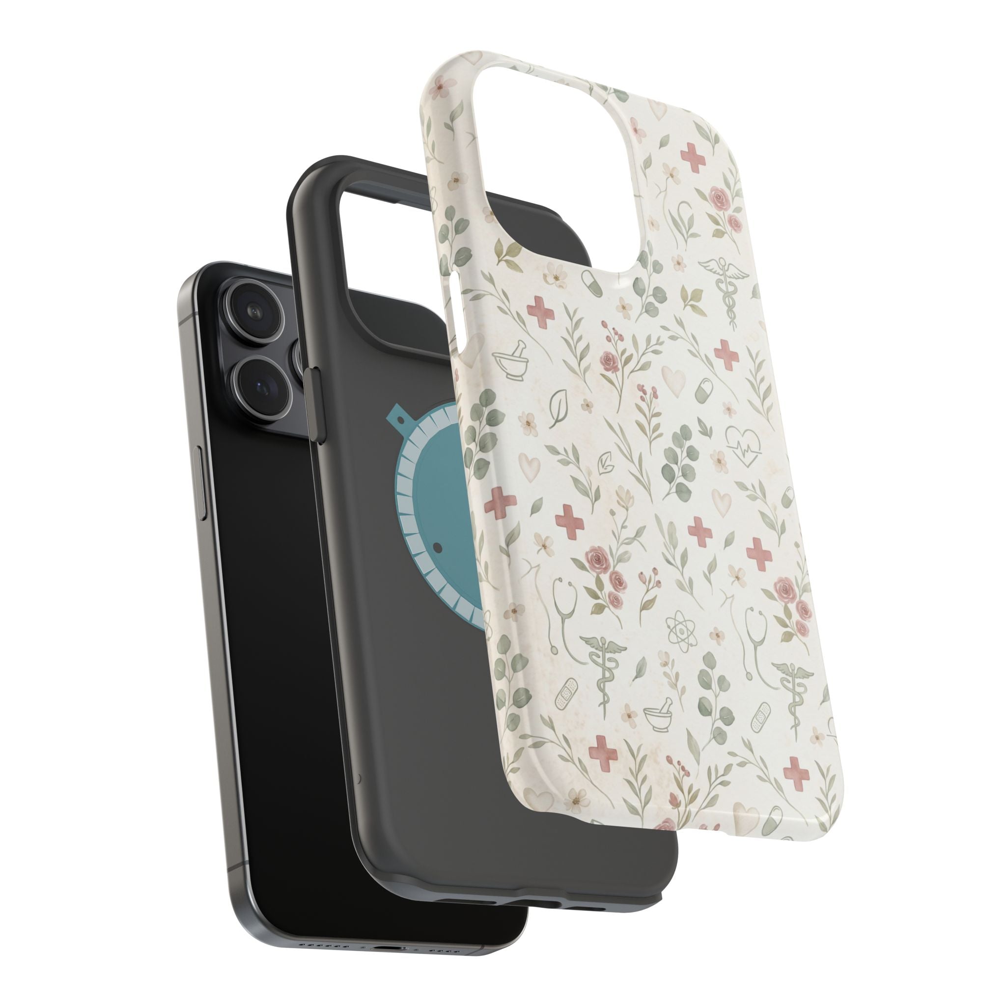 Floral Nurse Phone Case — Impact-Resistant Wireless Charging Cover