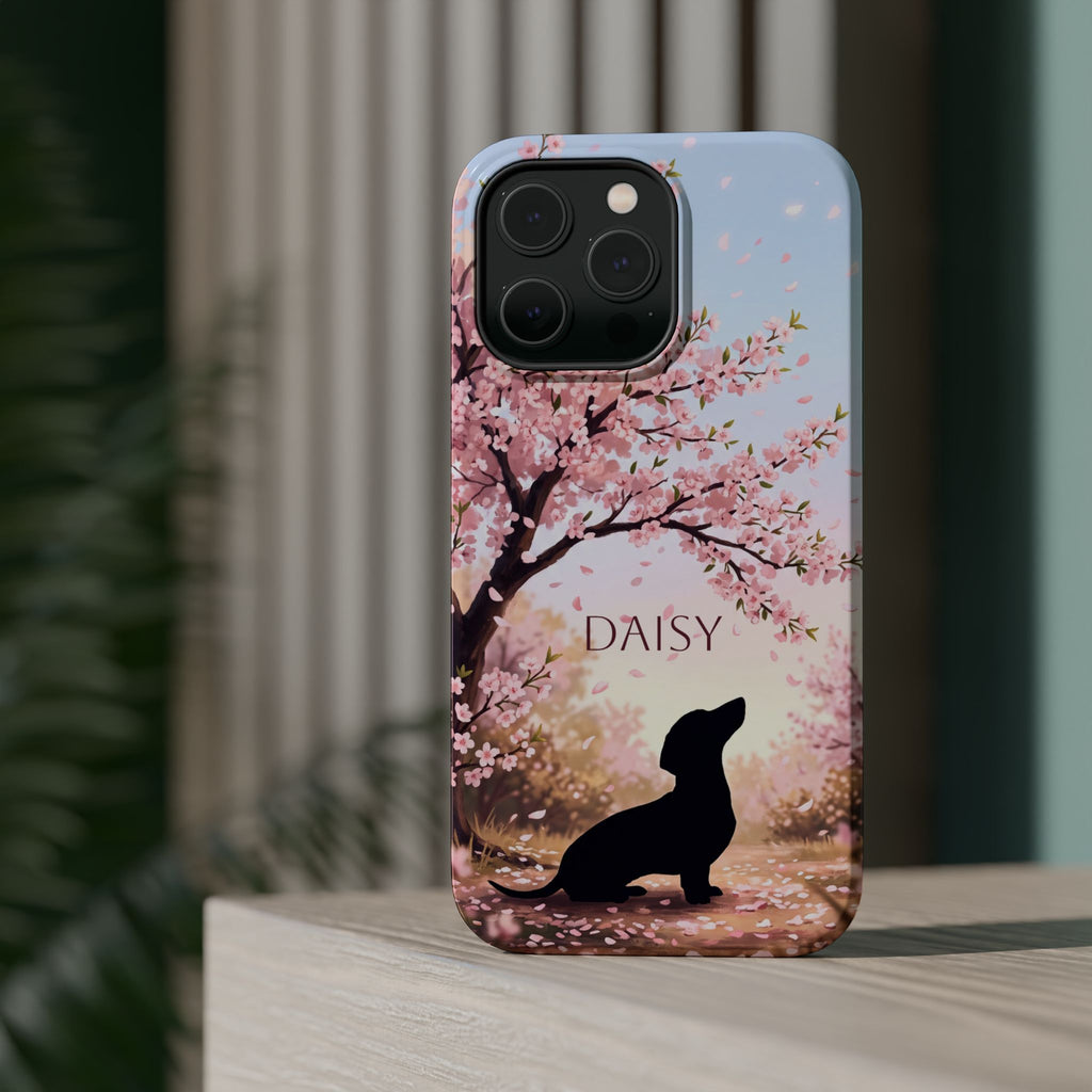 Personalized Dachshund Cherry Blossom Phone Case — Wireless Charging Cover