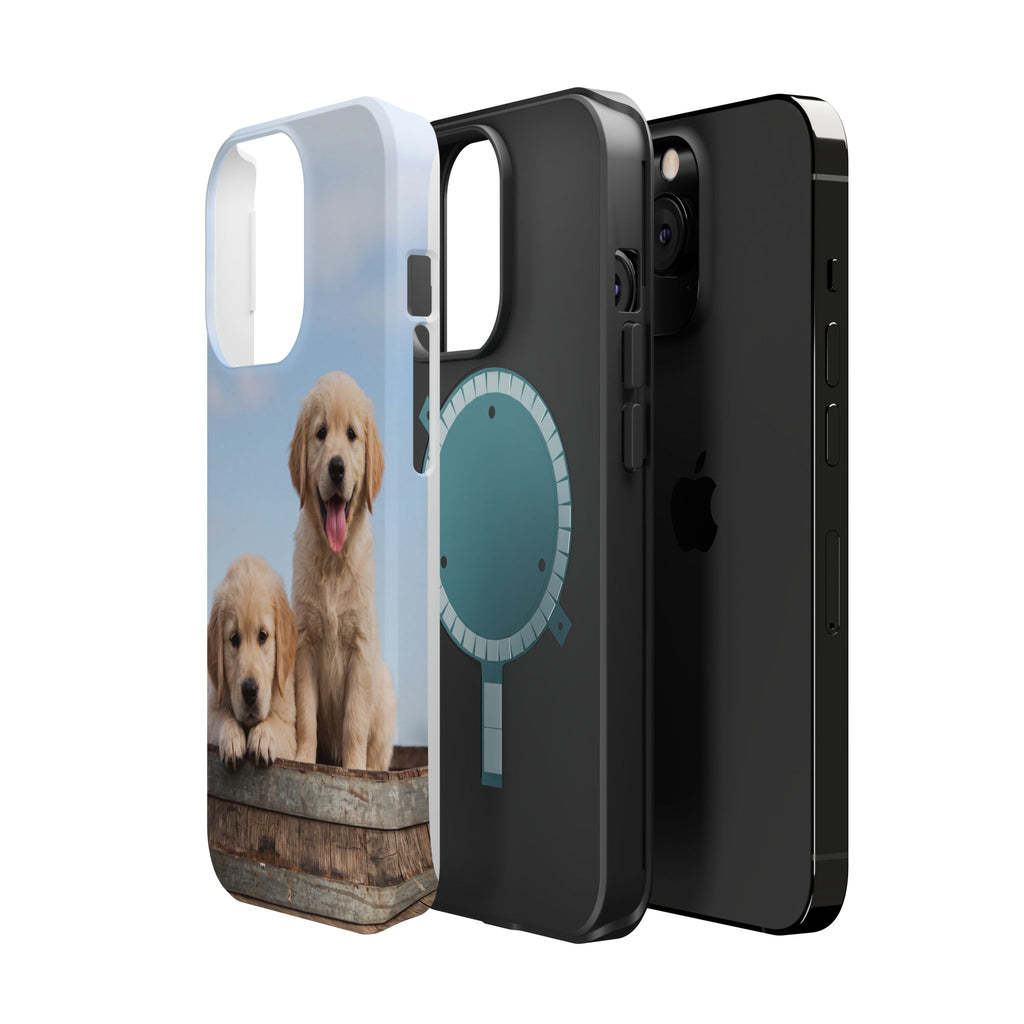 Golden Retriever Puppy Duo Phone Case — Impact-Resistant Wireless Charging Cover