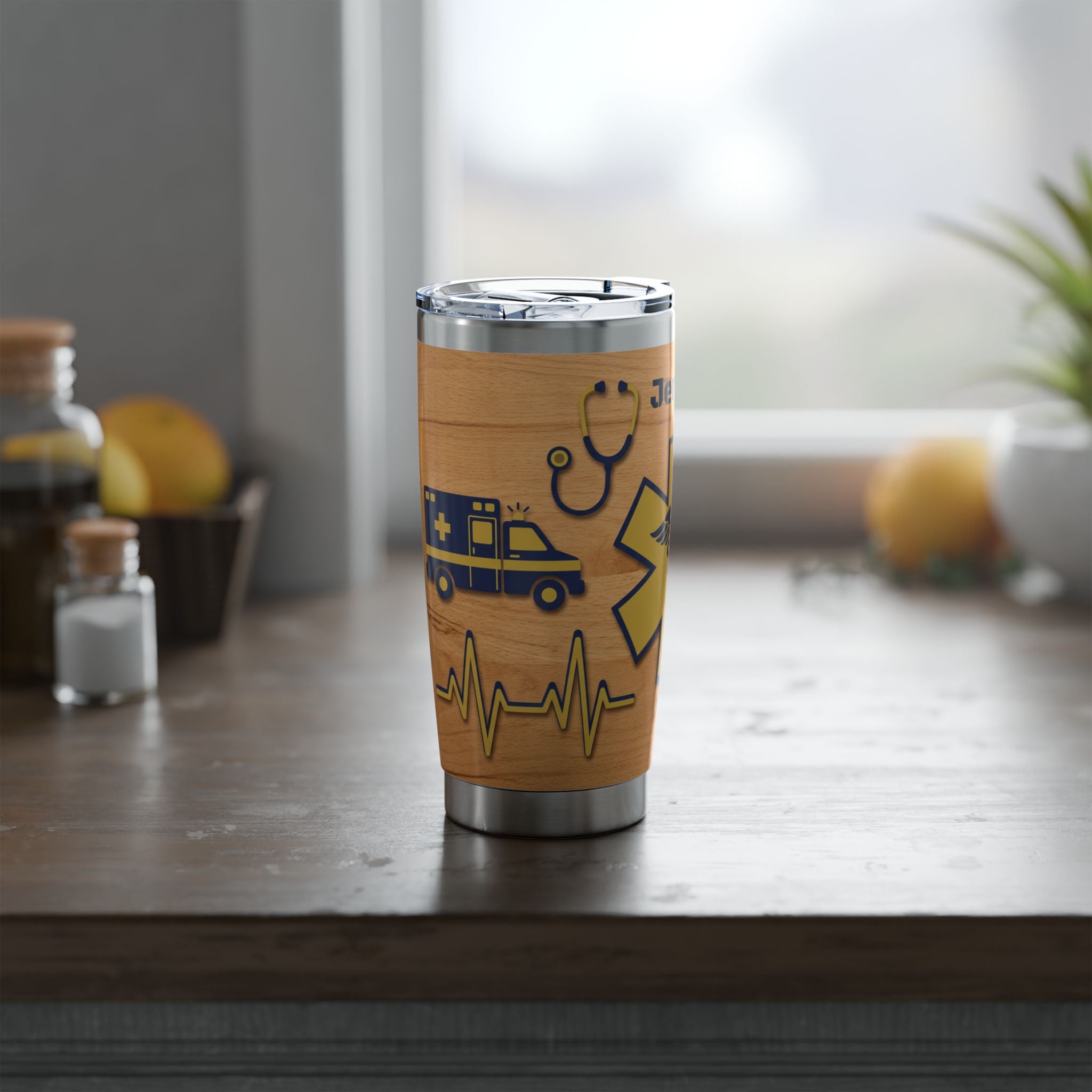 Personalized Paramedic/EMT Tumbler – 20 oz Wood Grain Design with Custom Name
