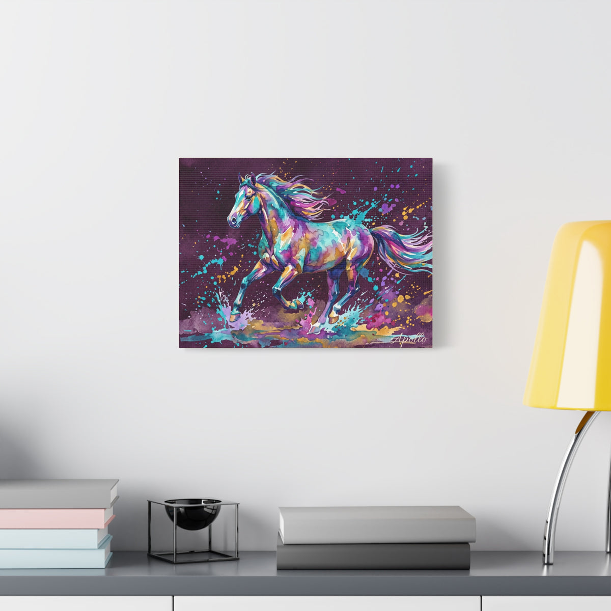 Horse Personalized Canvas | Colorful Watercolor Galloping Horse Wall Art