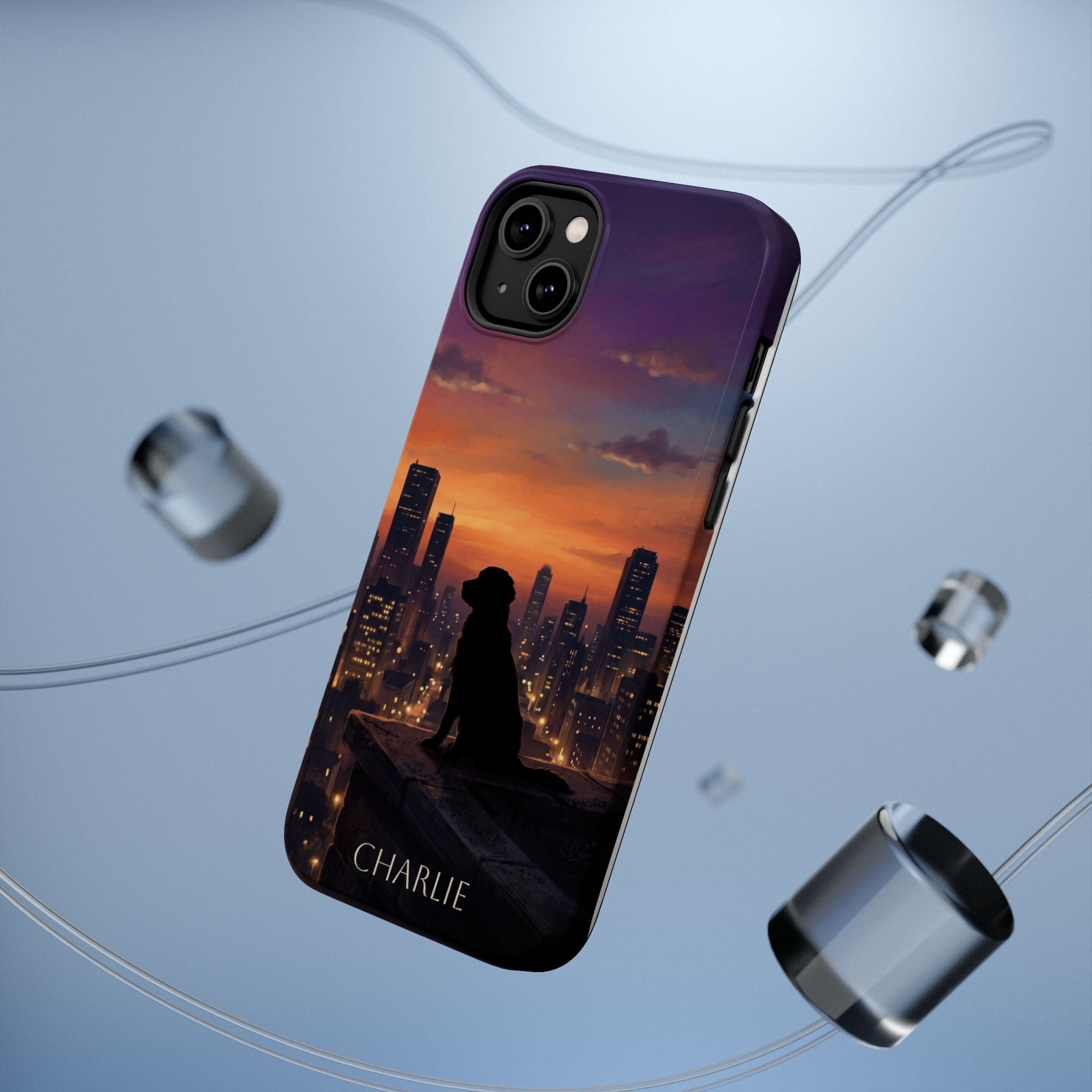 Personalized Golden Retriever City Skyline Phone Case — Wireless Charging Cover