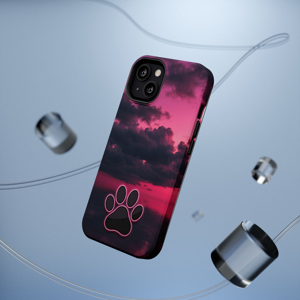 Pink Sky Paw Print Phone Case — Impact-Resistant Wireless Charging Cover
