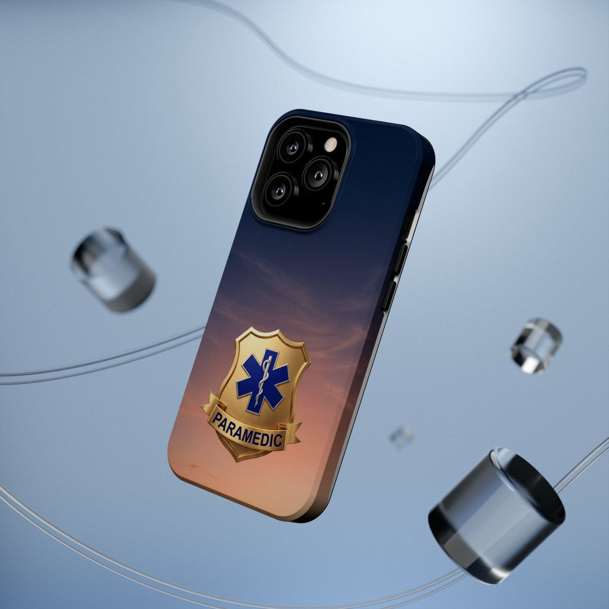 Gold Paramedic Badge Sunset Sky Phone Case — Magnetic Wireless Charging Cover