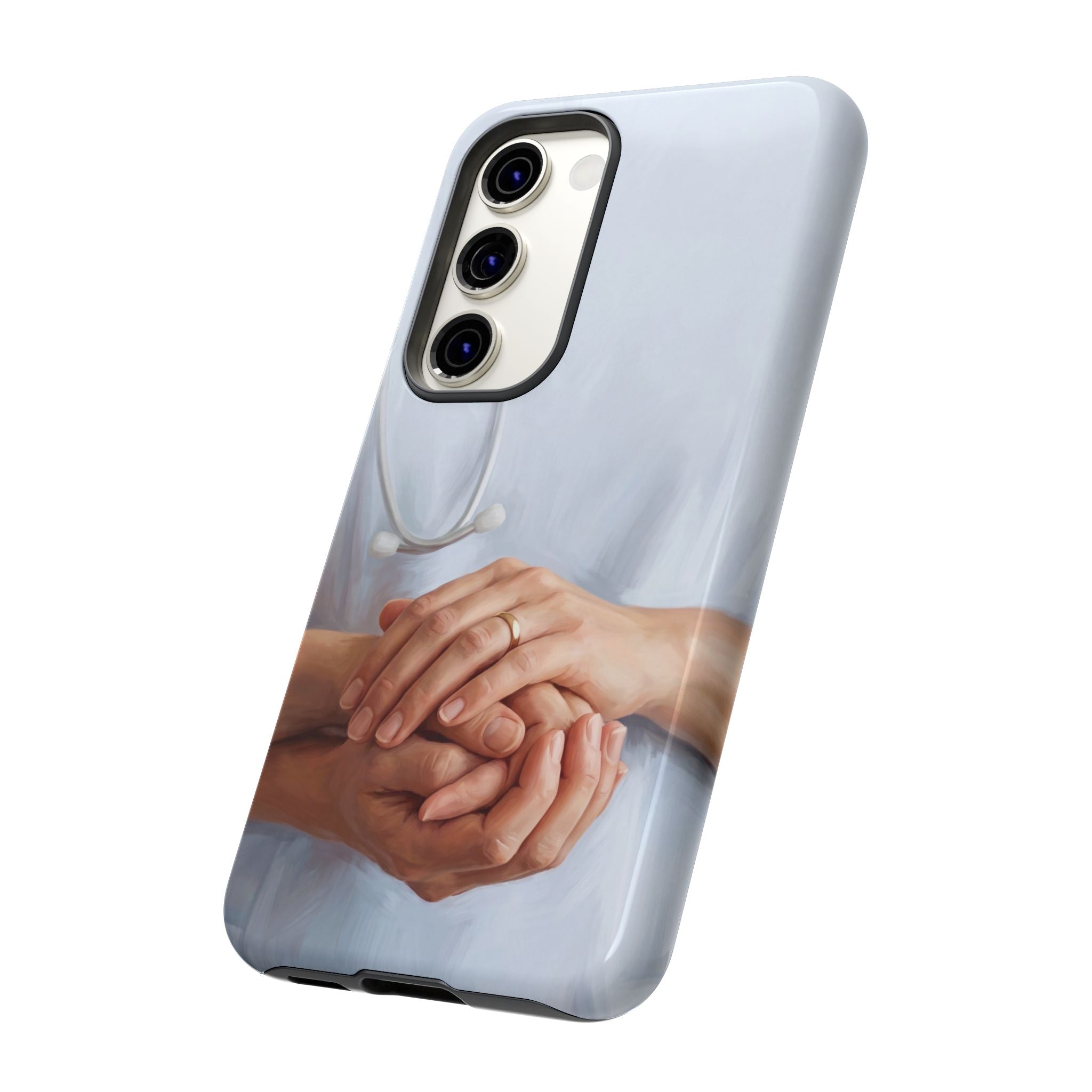 Nurse's Comforting Hands Phone Case | Caring Hands & Stethoscope Illustration | iPhone & Samsung