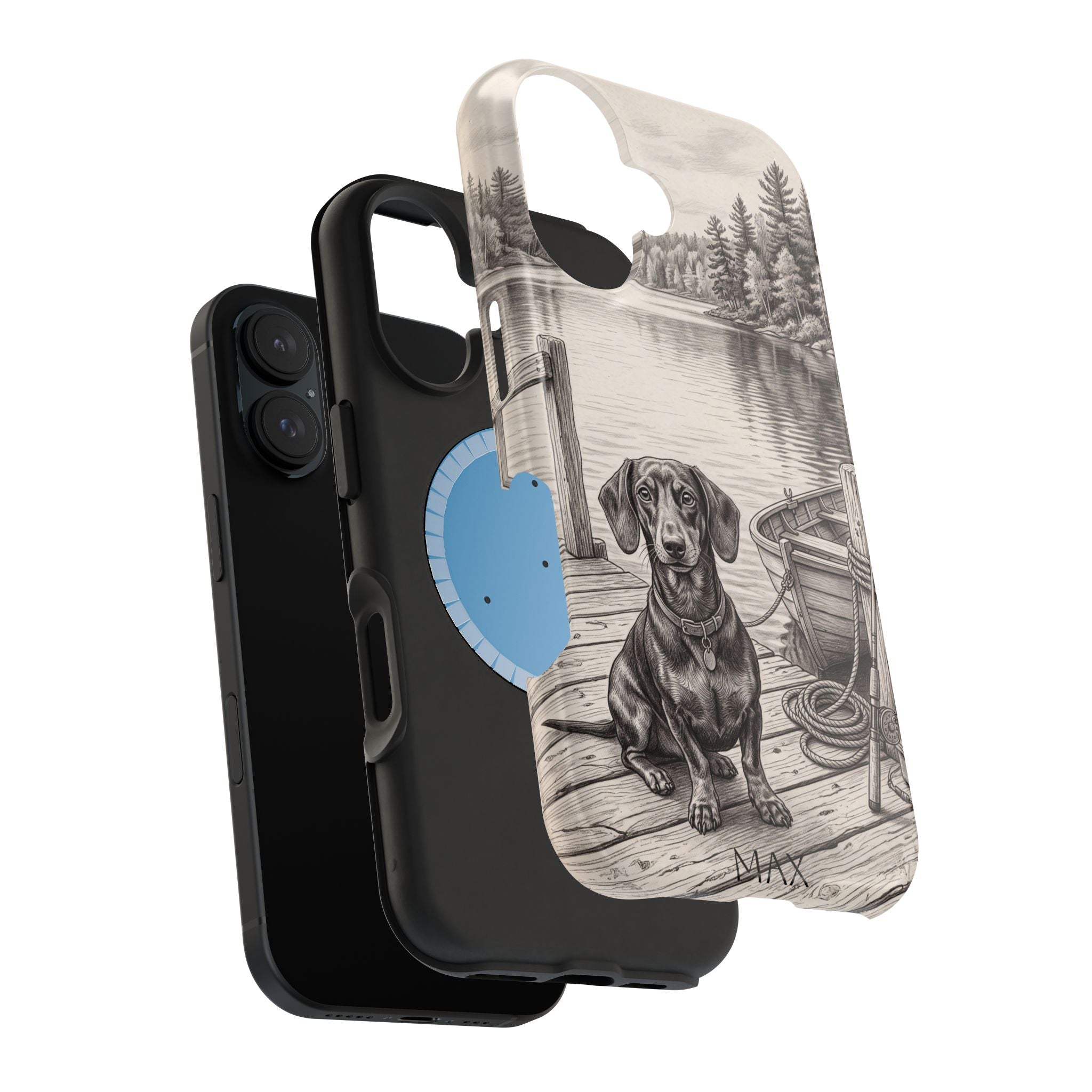 Personalized Dachshund Sunset Beach Phone Case — Wireless Charging Cover