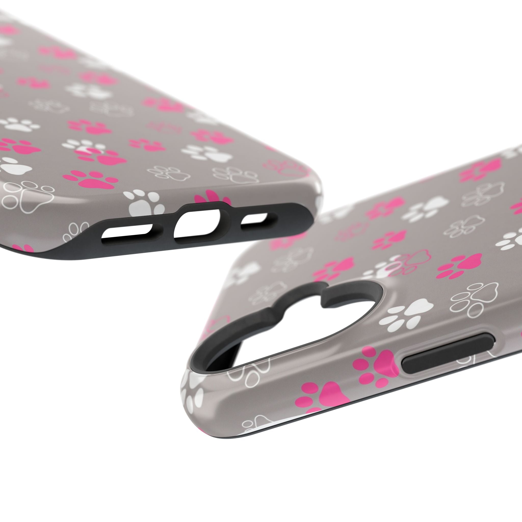 Pink & White Paw Print Phone Case — Impact-Resistant Wireless Charging Cover