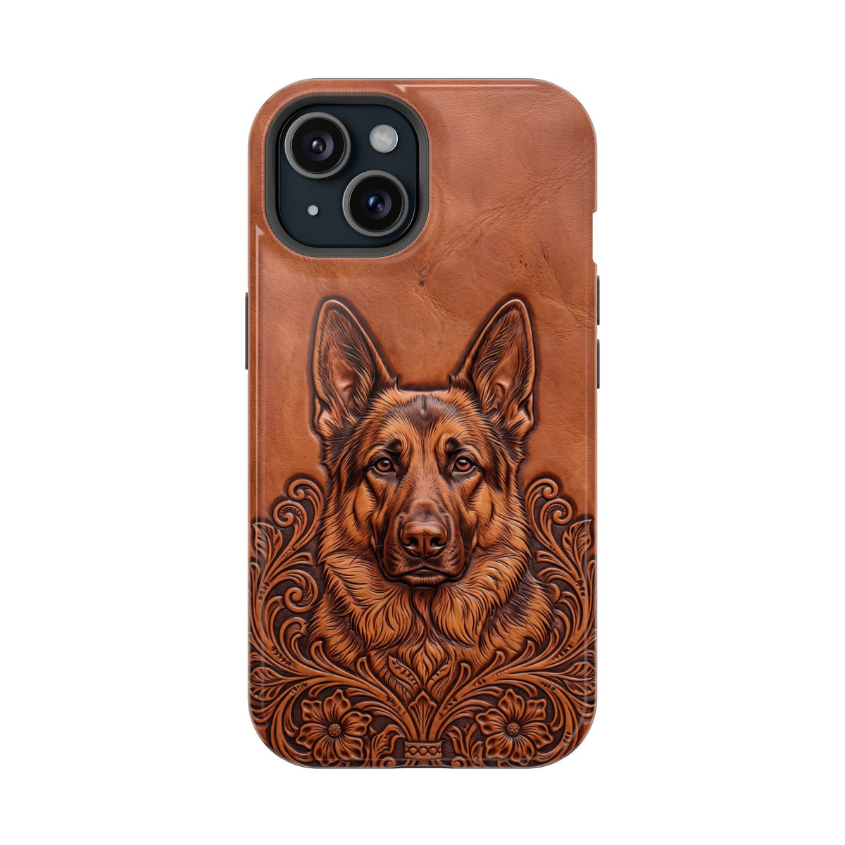 German Shepherd Phone Case | Western Tooled Art — Tough Magnetic Case with Wireless Charging
