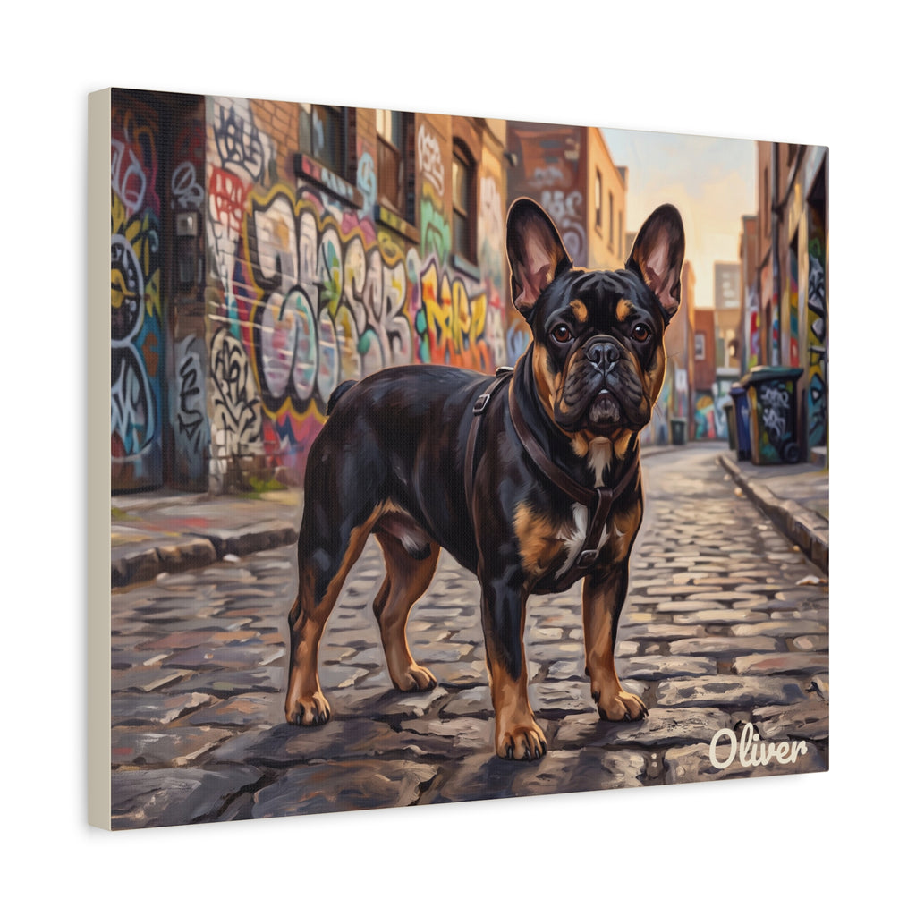 French Bulldog Personalized Canvas | Black and Tan Frenchie Graffiti Alley Wall Art