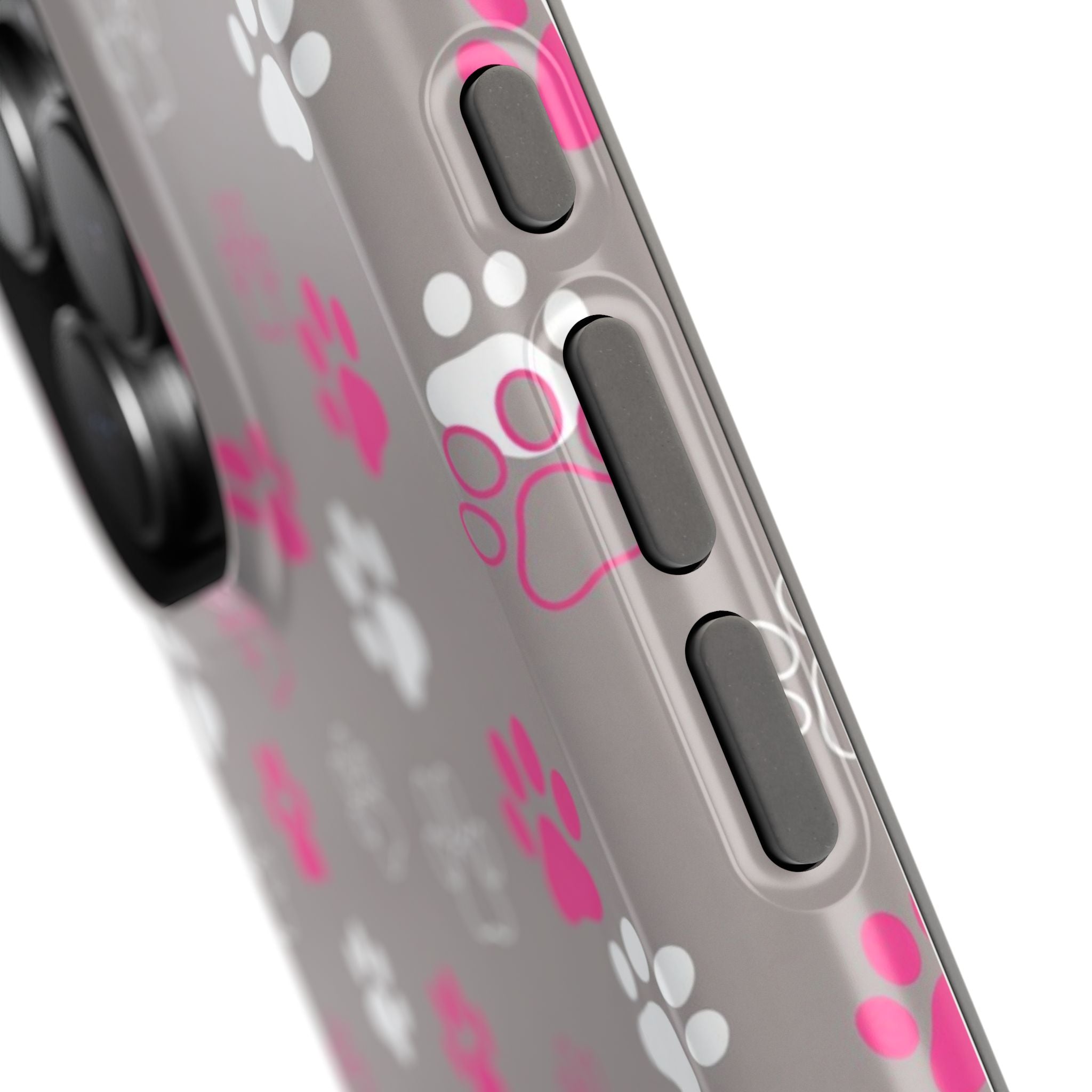 Pink & White Paw Print Phone Case — Impact-Resistant Wireless Charging Cover