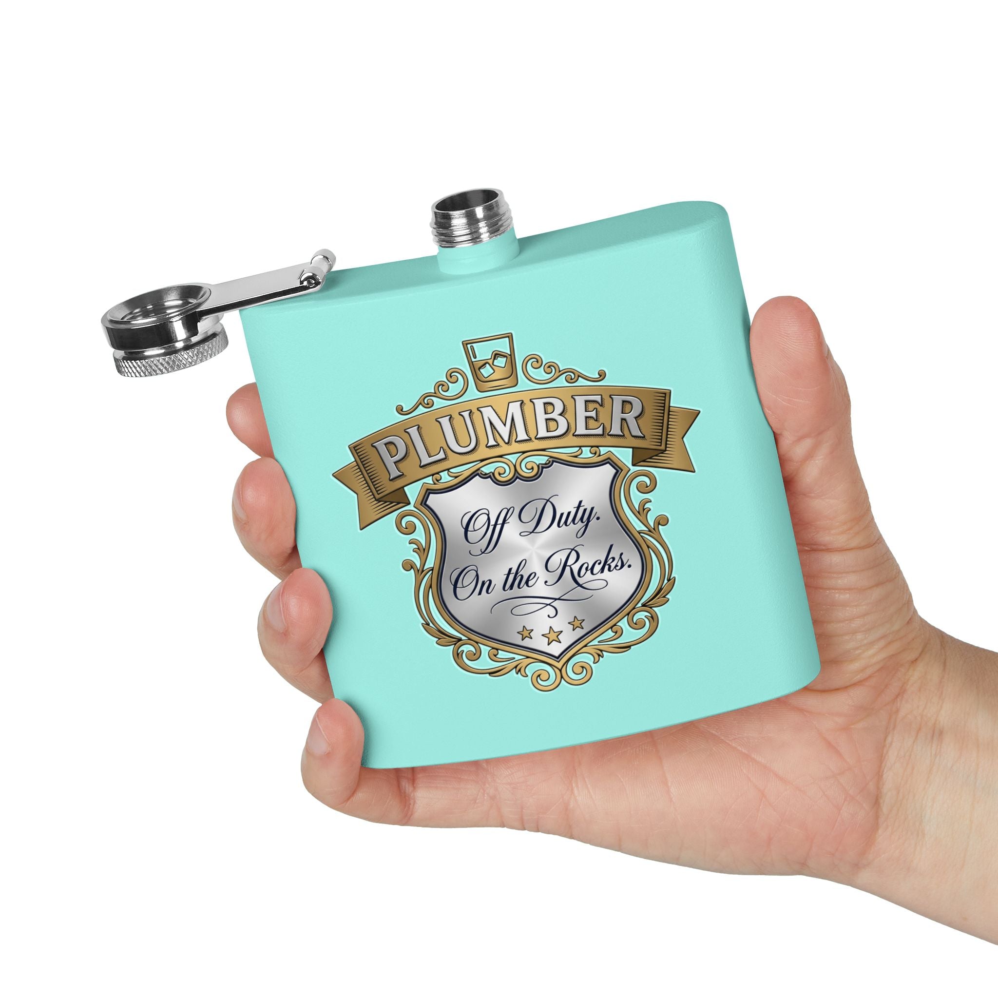 Flask — "Off Duty. On the Rocks." 6oz Stainless Steel Hip Flask