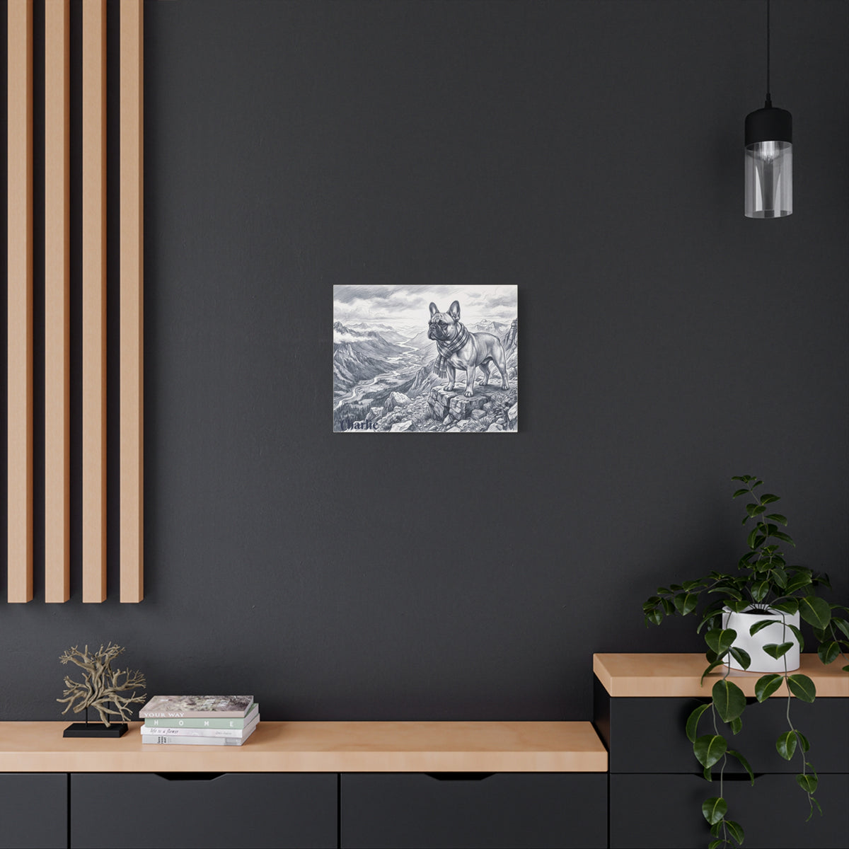 French Bulldog Mountain Sketch Personalized Canvas | Alpine Wall Art