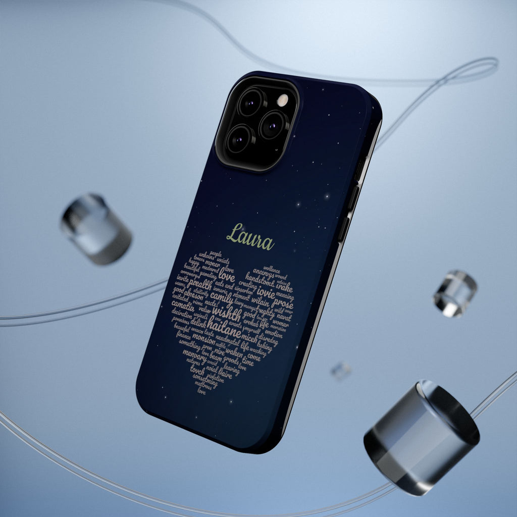 Personalized Teacher Heart Word Art Phone Case — Navy Wireless Charging Cover