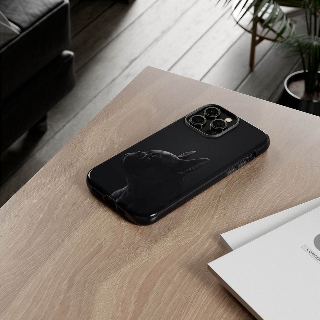 Silhouette French Bulldog Phone Case | Minimalist Black-on-Black Frenchie Profile | iPhone & Samsung