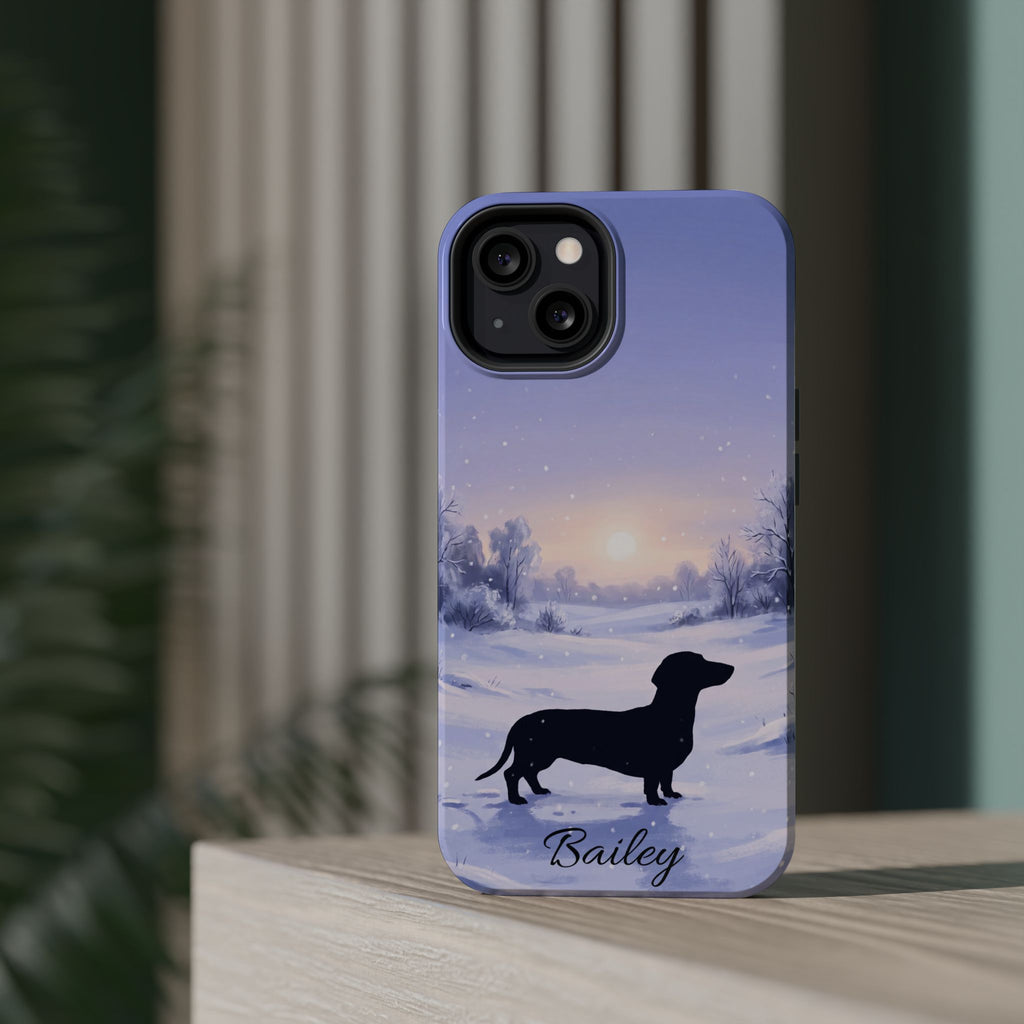 Personalized Dachshund Winter Snow Phone Case — Wireless Charging Cover