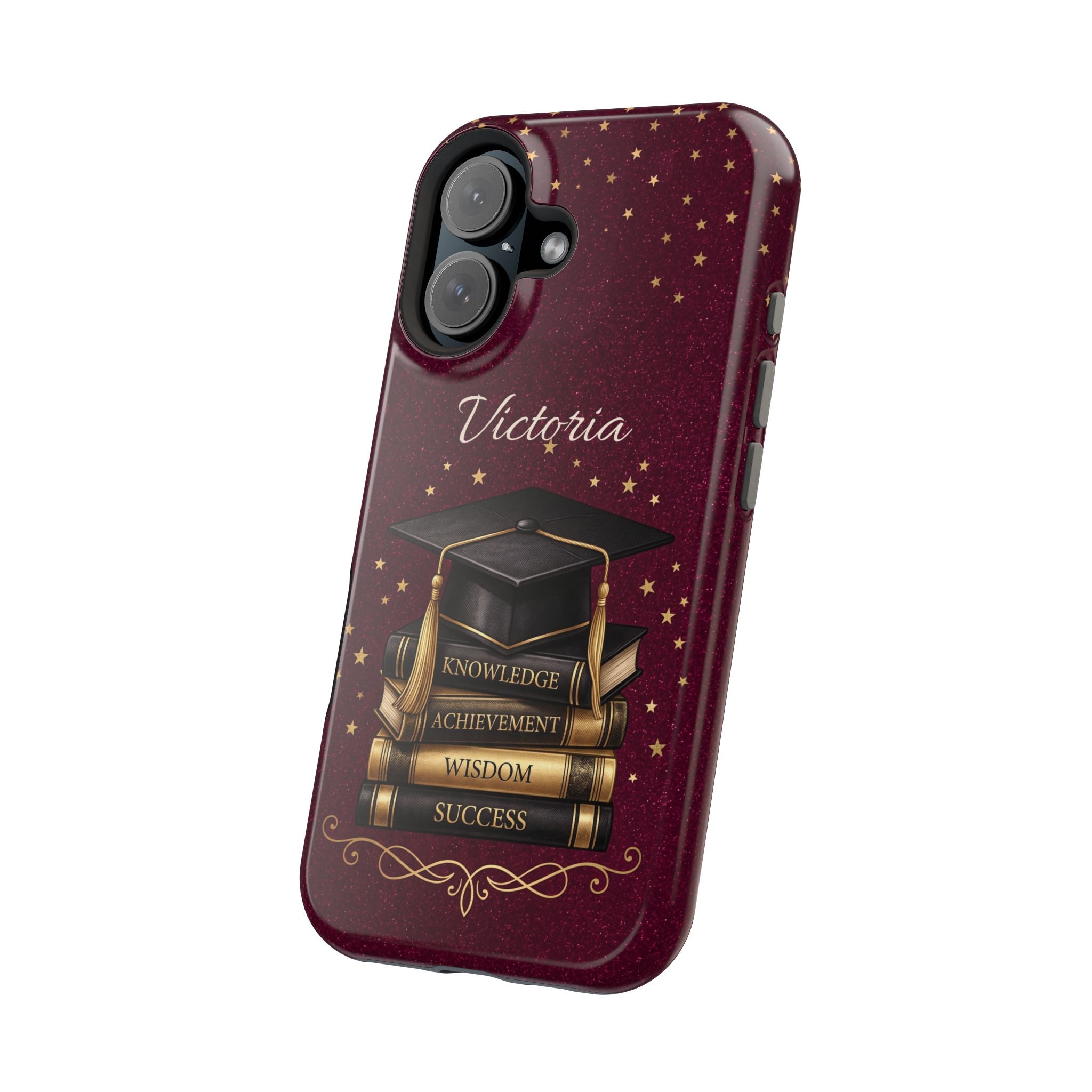 Graduation Cap & Books Personalized Teacher Phone Case — Wireless Charging Cover