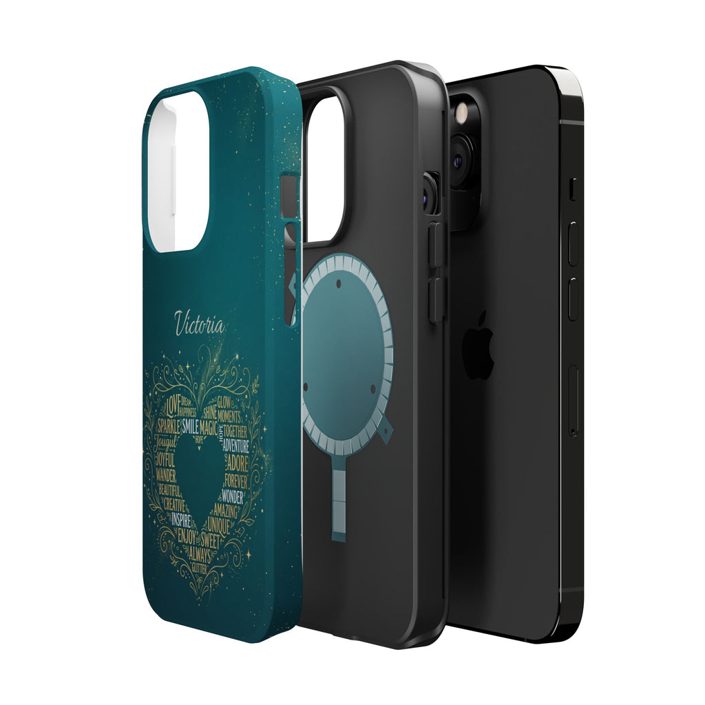 Personalized Teacher Heart Word Art Phone Case — Impact-Resistant Wireless Charging Cover