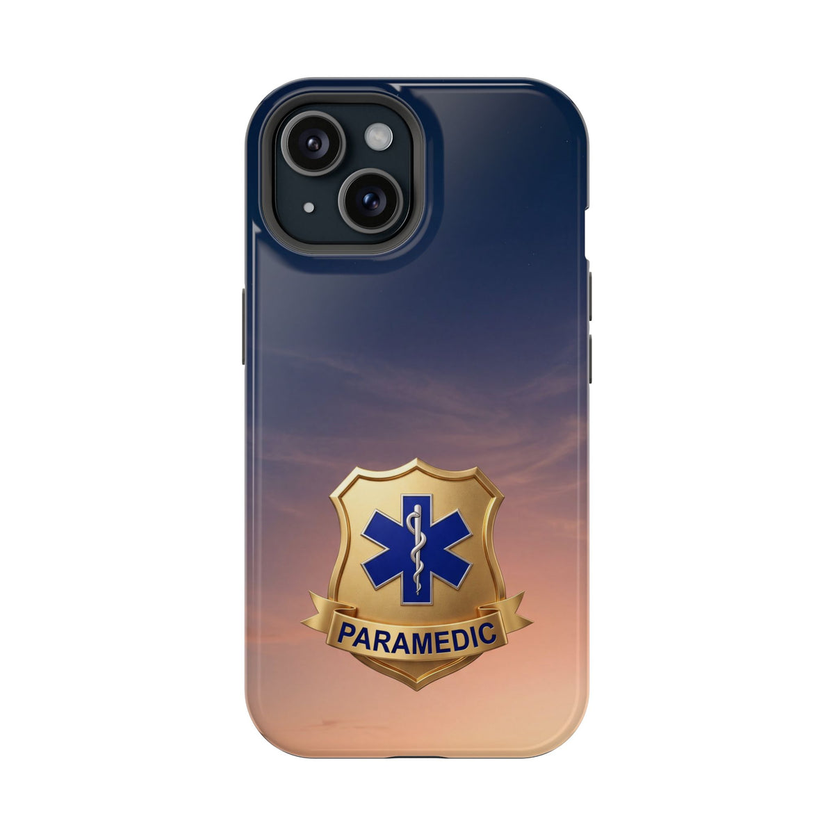 Gold Paramedic Badge Sunset Sky Phone Case — Magnetic Wireless Charging Cover