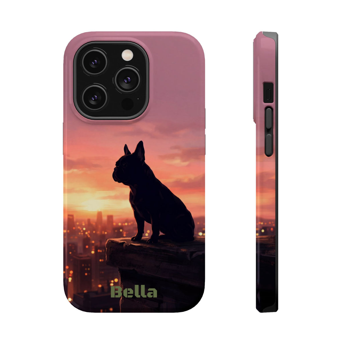 Personalized French Bulldog City Skyline Sunset Phone Case — Wireless Charging Cover