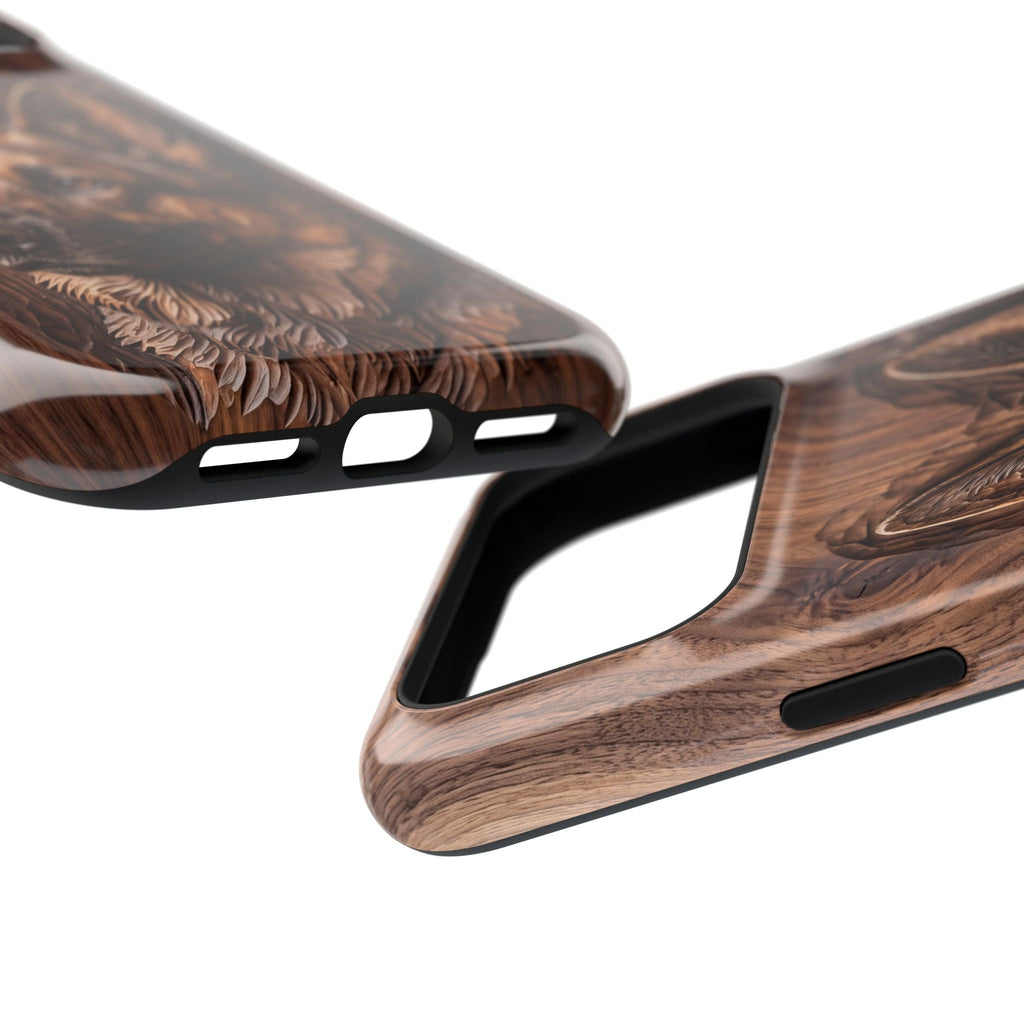 German Shepherd Phone Case | Carved Walnut Art — Tough Magnetic Case with Wireless Charging