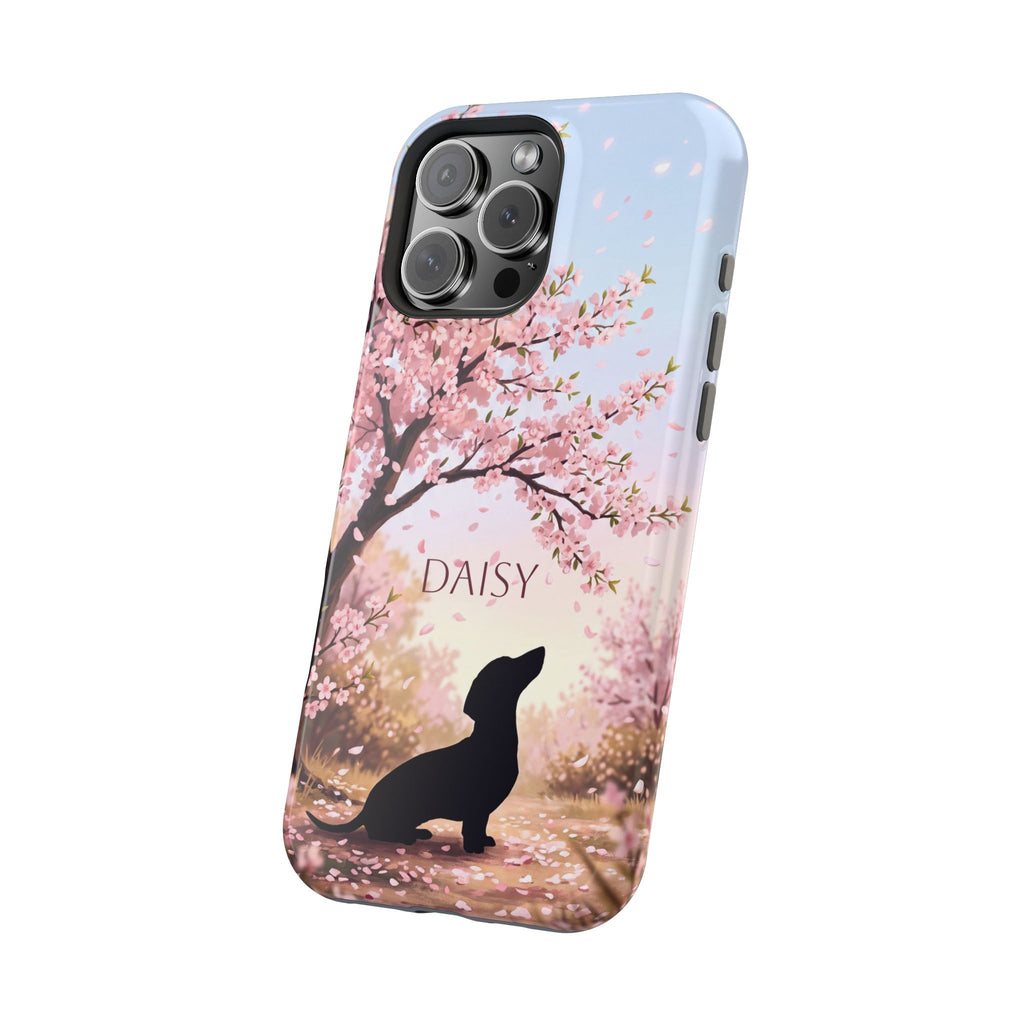 Personalized Dachshund Cherry Blossom Phone Case — Wireless Charging Cover