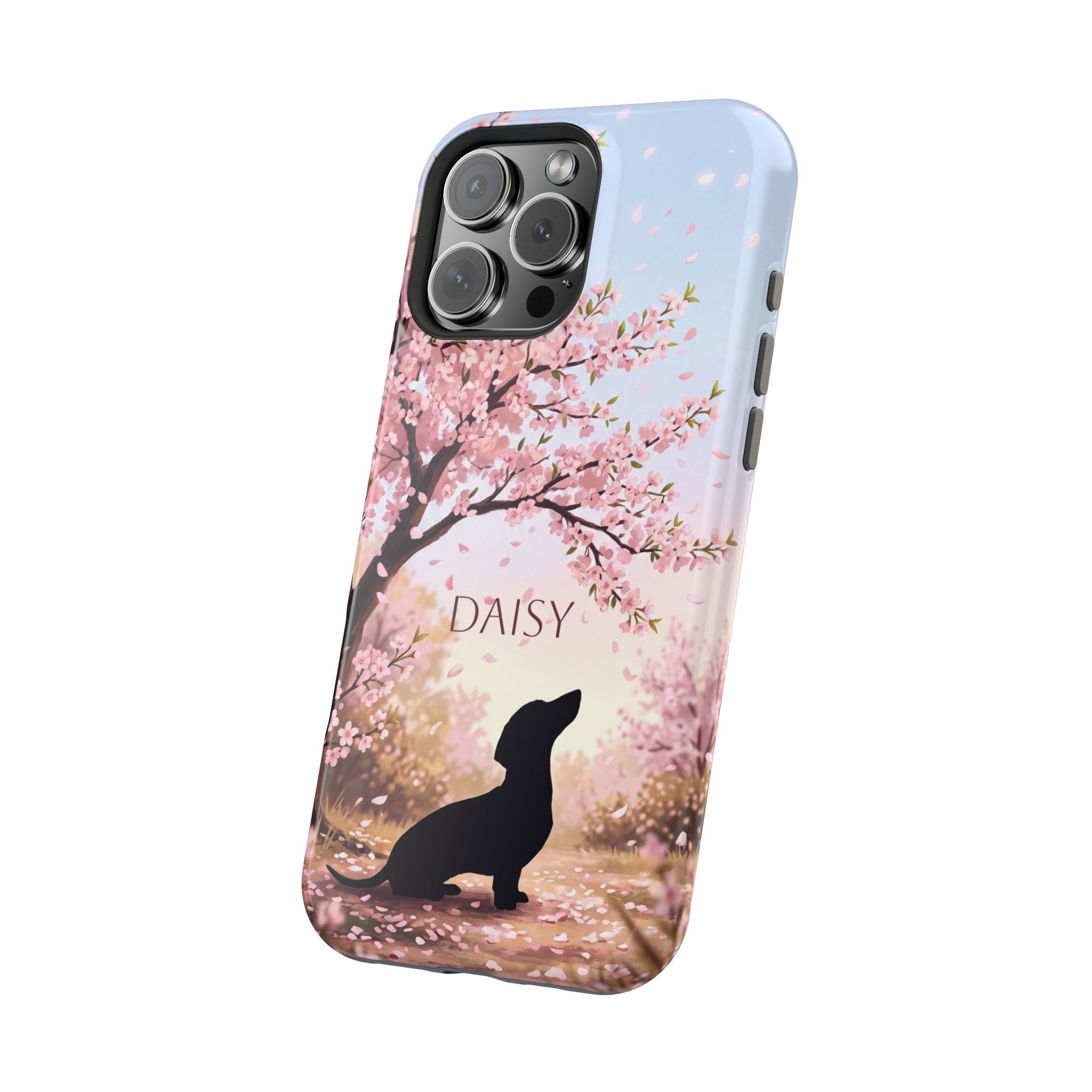 Personalized Dachshund Cherry Blossom Phone Case — Wireless Charging Cover