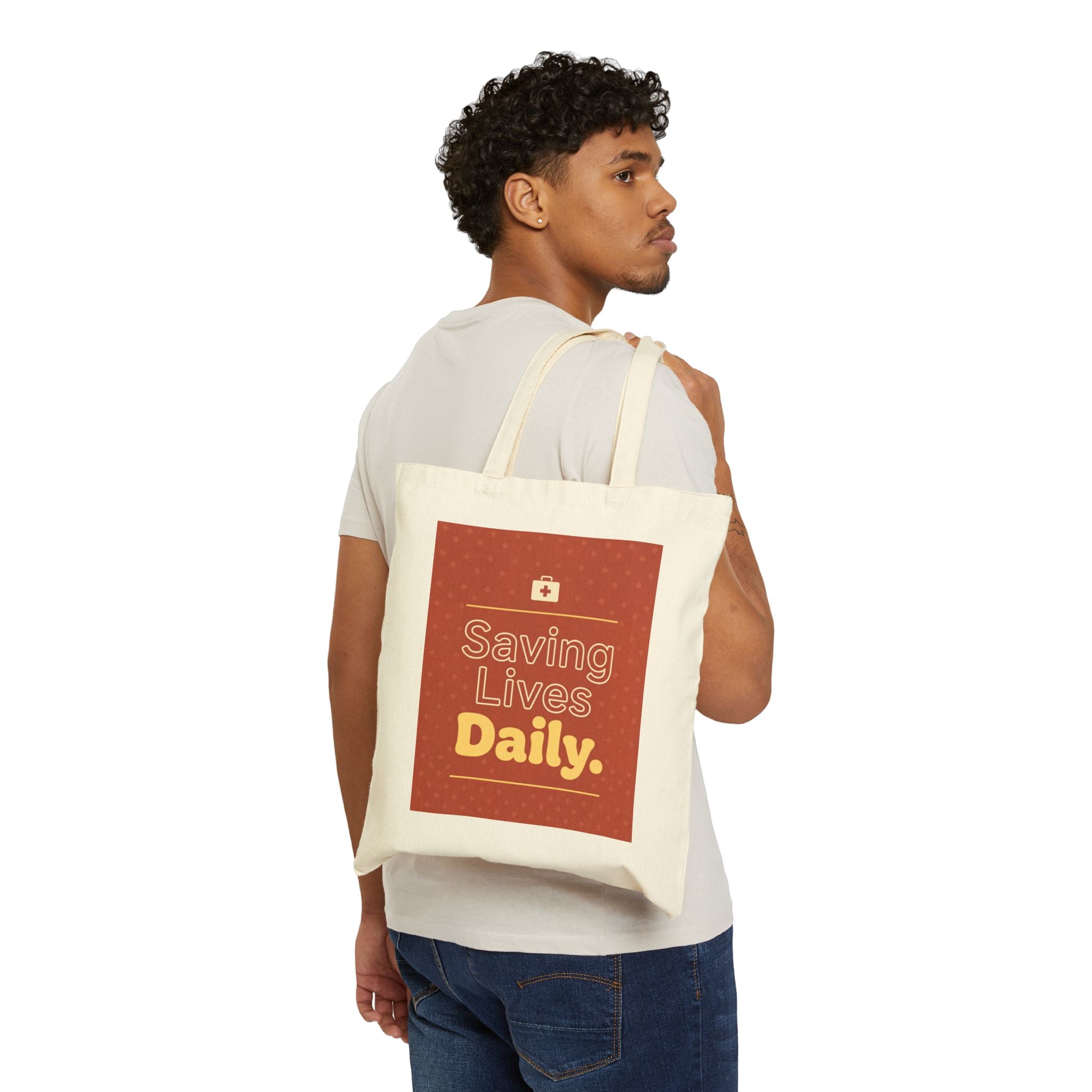 Nurse Tote Bag – Saving lives daily – Cotton Canvas Tote Bag for Nurses