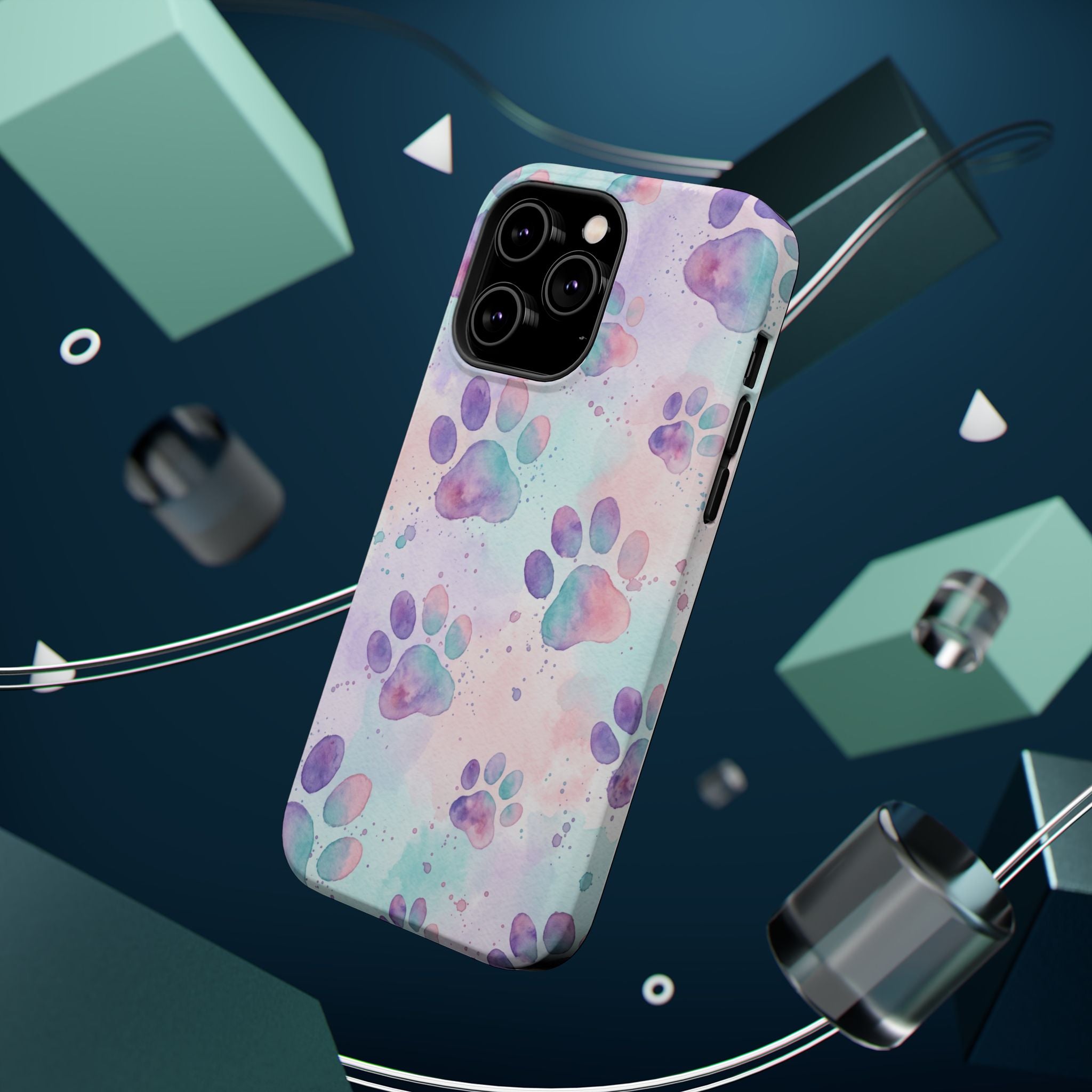Watercolor Paw Print Phone Case — Impact-Resistant Wireless Charging Cover