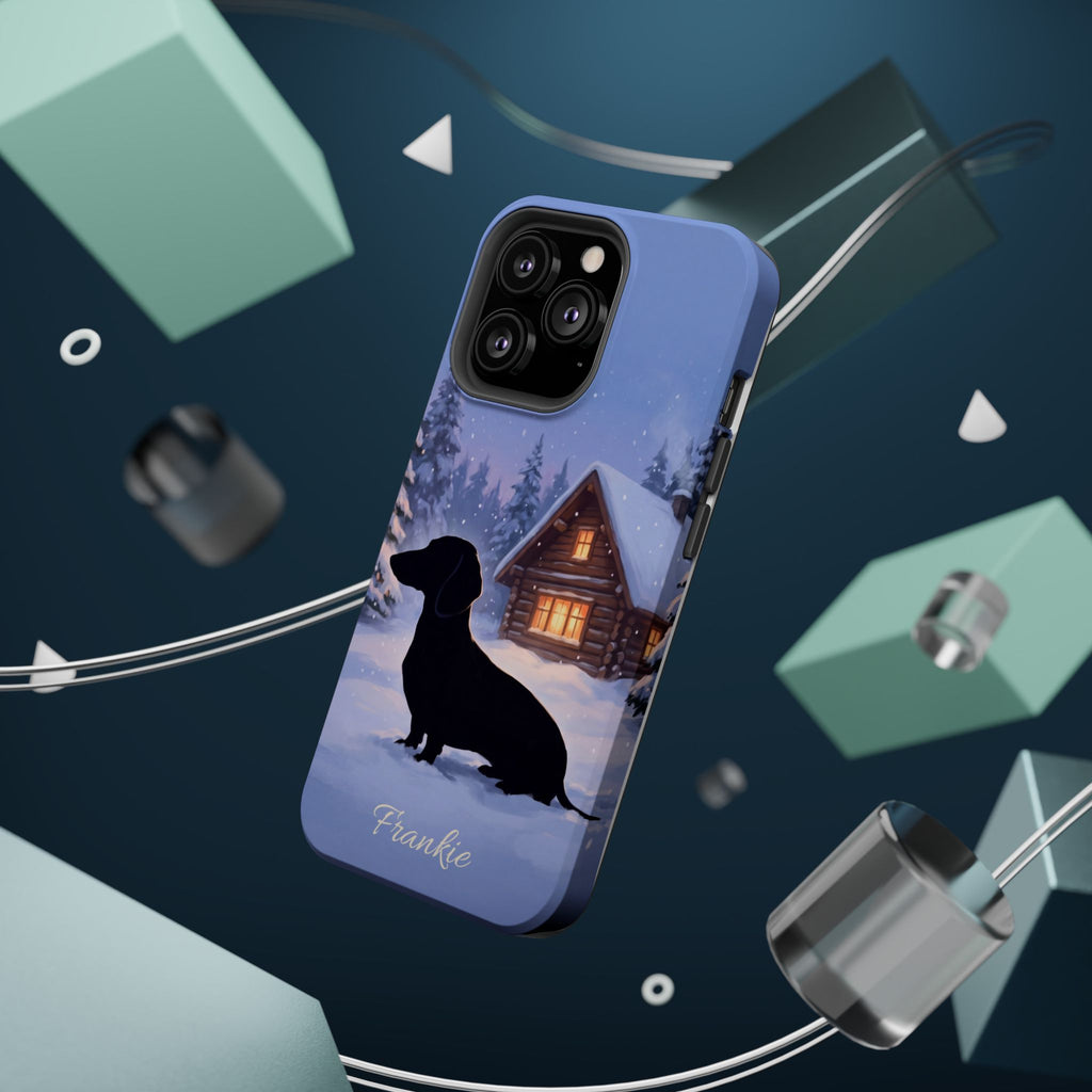 Personalized Dachshund Winter Cabin Phone Case — Wireless Charging Cover