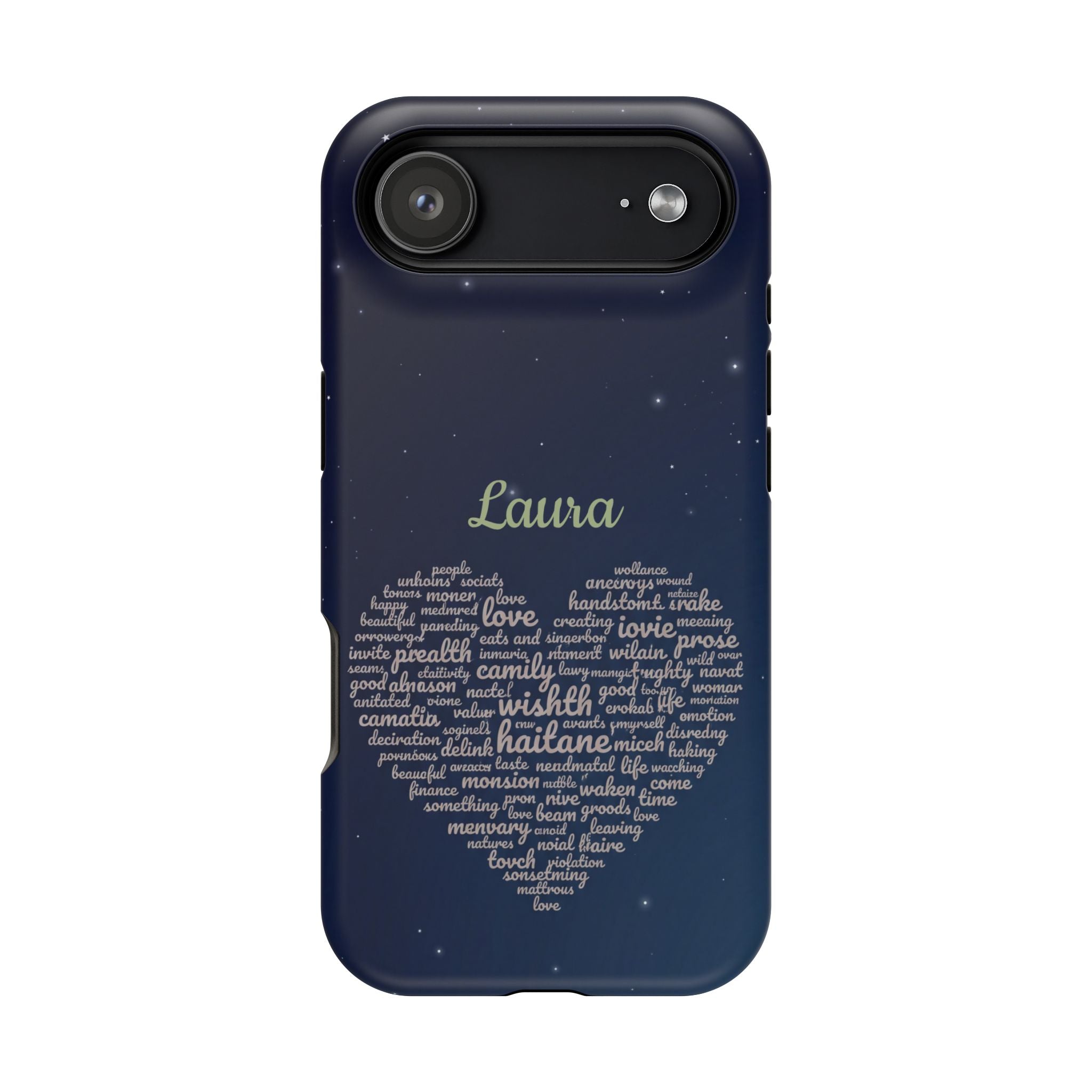 Personalized Teacher Heart Word Art Phone Case — Navy Wireless Charging Cover