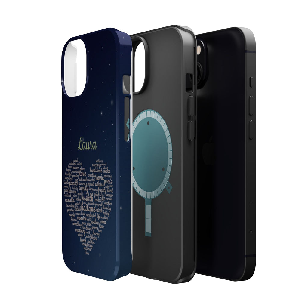 Personalized Teacher Heart Word Art Phone Case — Navy Wireless Charging Cover