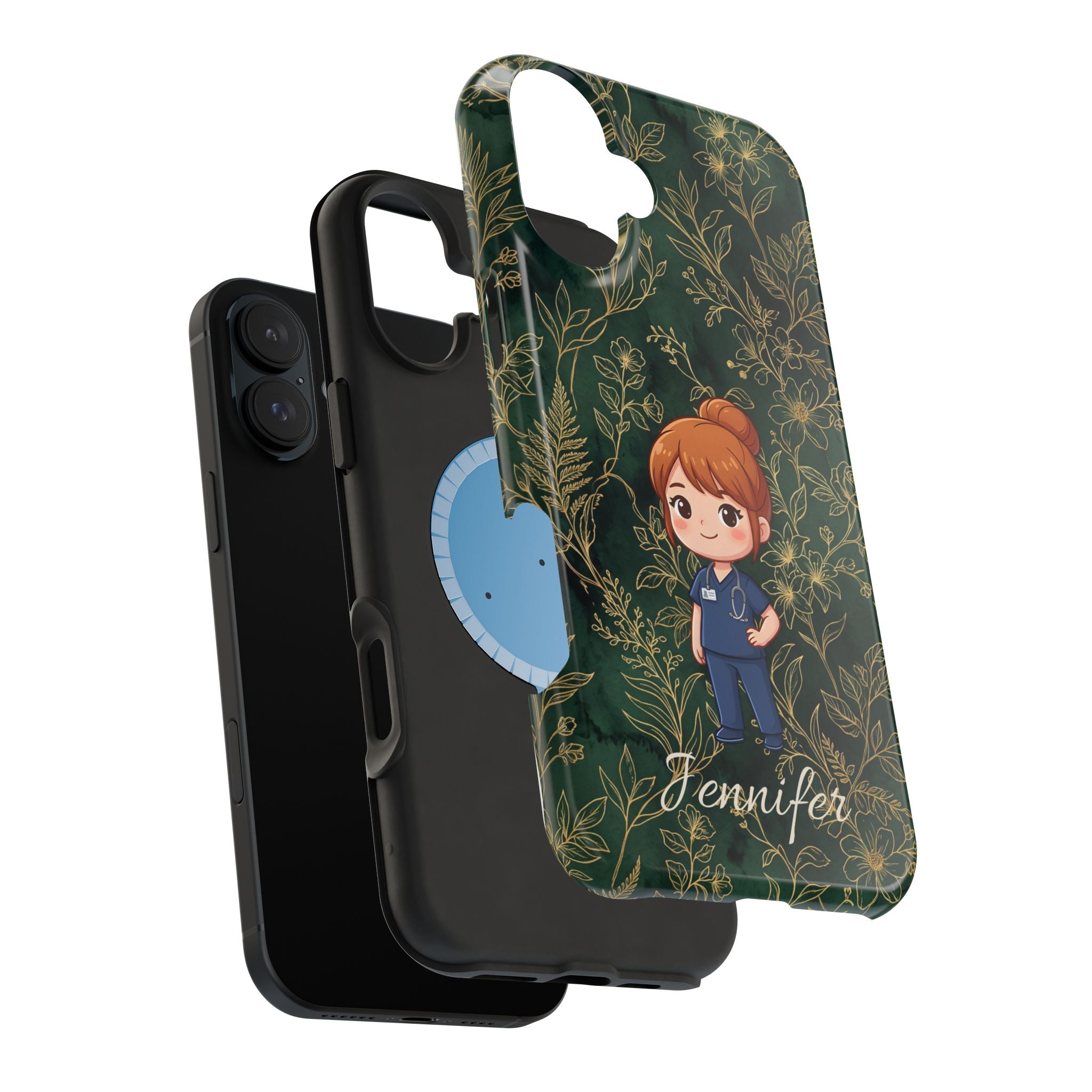 Personalized Nurse Botanical Phone Case — Impact-Resistant Wireless Charging Cover