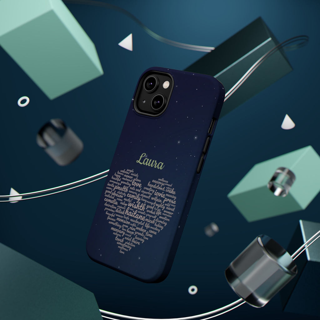 Personalized Teacher Heart Word Art Phone Case — Navy Wireless Charging Cover