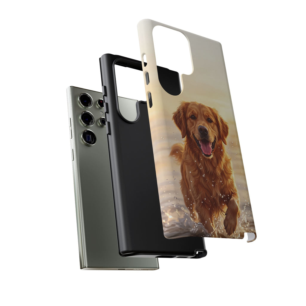 Golden Retriever Splashing in Water Phone Case | Joyful Dog at Golden Hour | iPhone & Samsung
