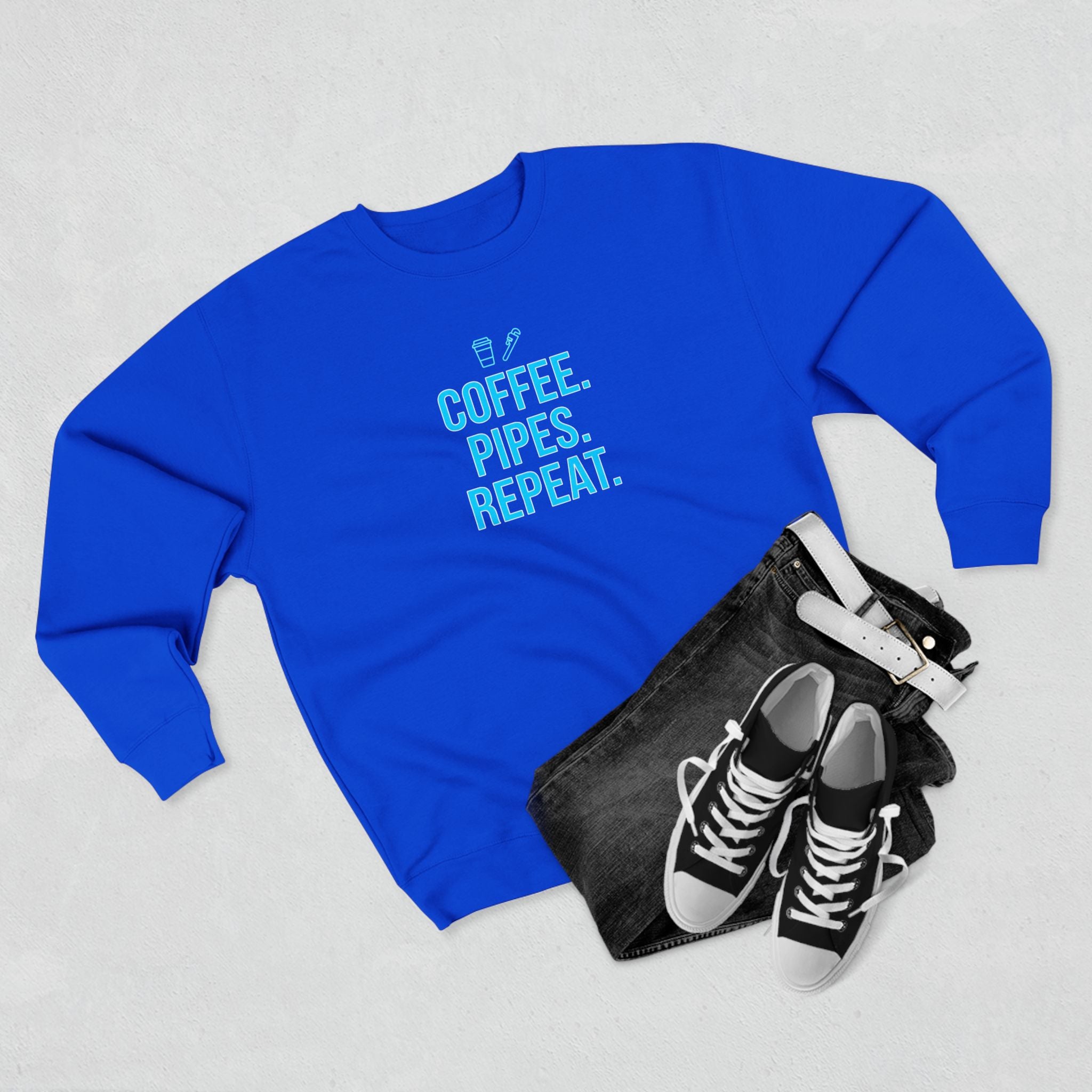 Coffee Pipes Repeat Plumber Sweatshirt | Funny Plumber Gift Crewneck