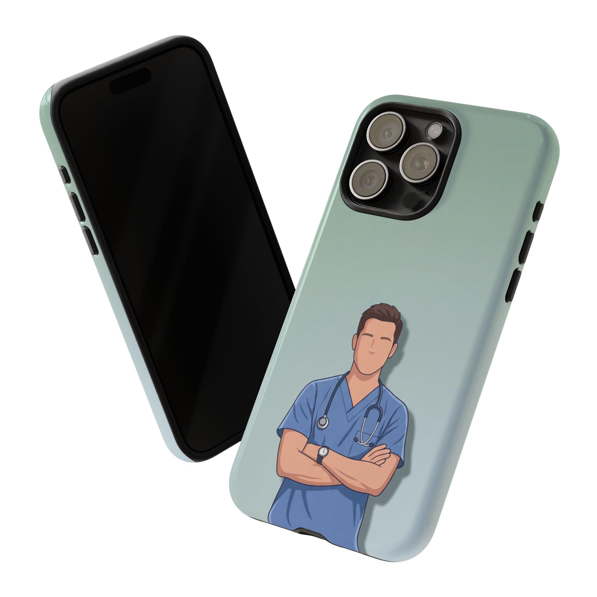 Male Nurse Phone Case | Confident Nurse in Blue Scrubs Illustration | iPhone & Samsung