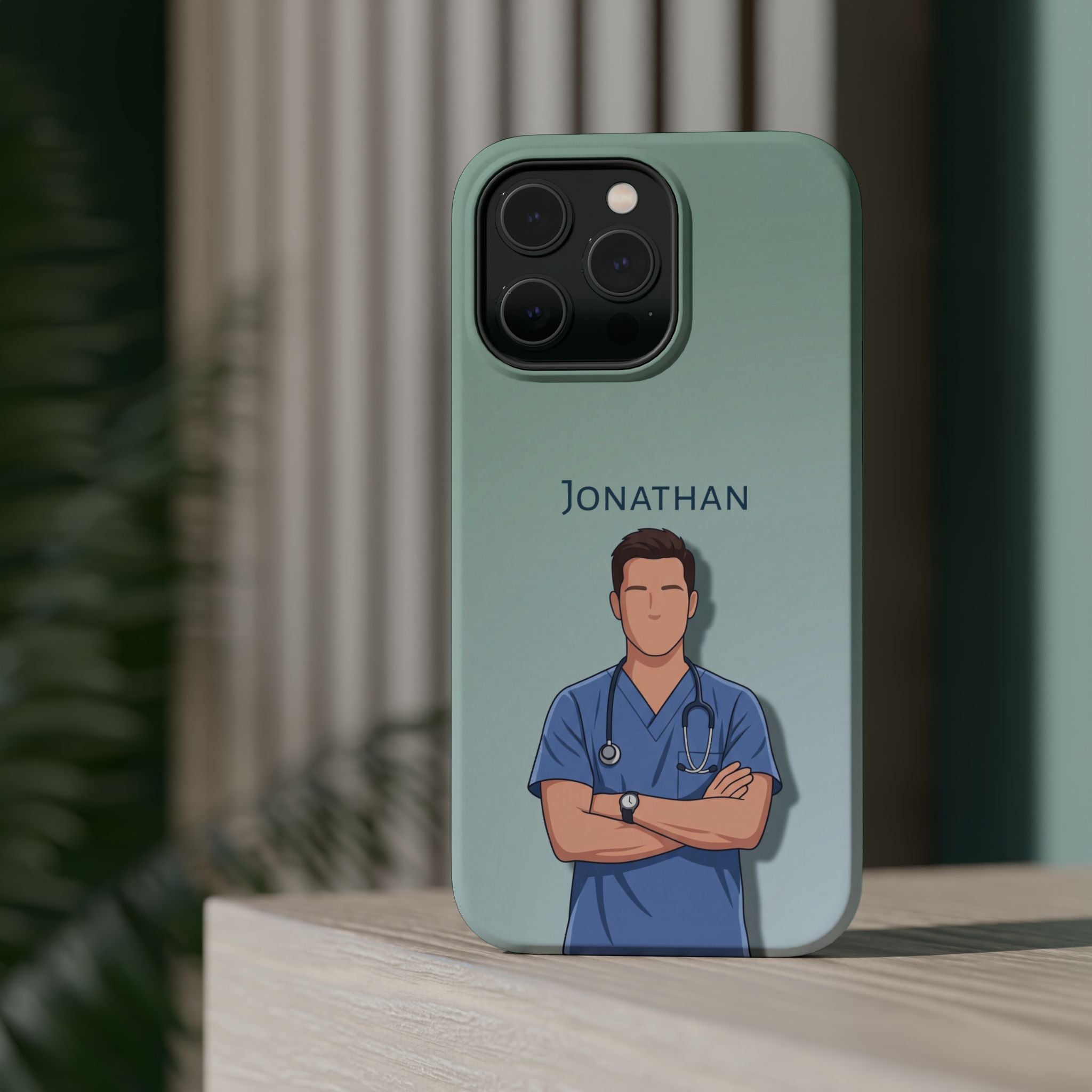 Personalized Nurse Portrait Phone Case — Impact-Resistant Wireless Charging Cover